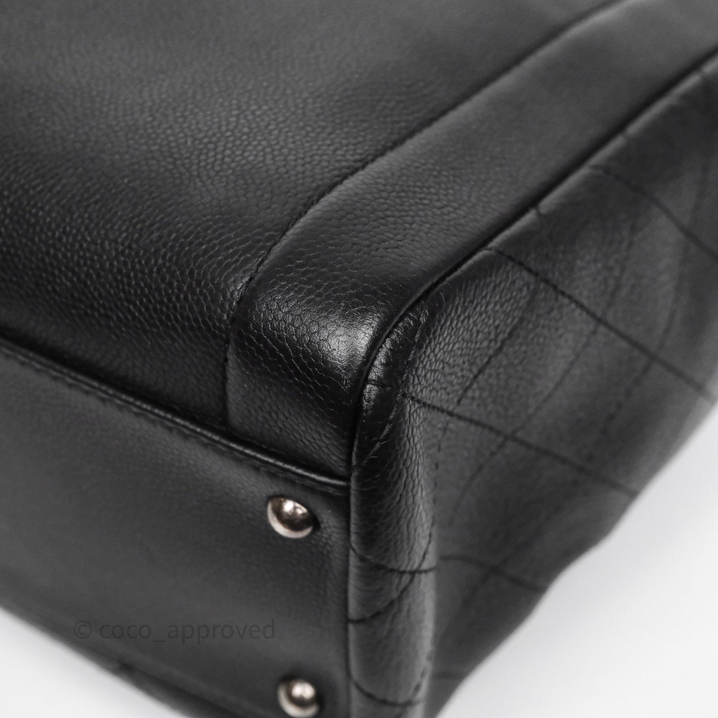 Chanel Shopping Tote Bag with Top Handle Black Caviar Ruthenium Hardware