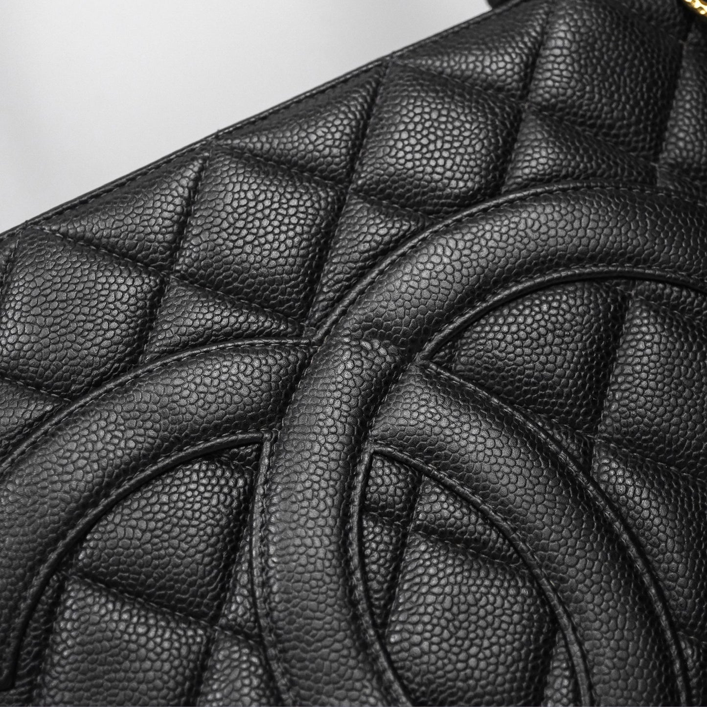 Chanel Vintage Medallion CC Black Caviar Tote Bag Gold Hardware
