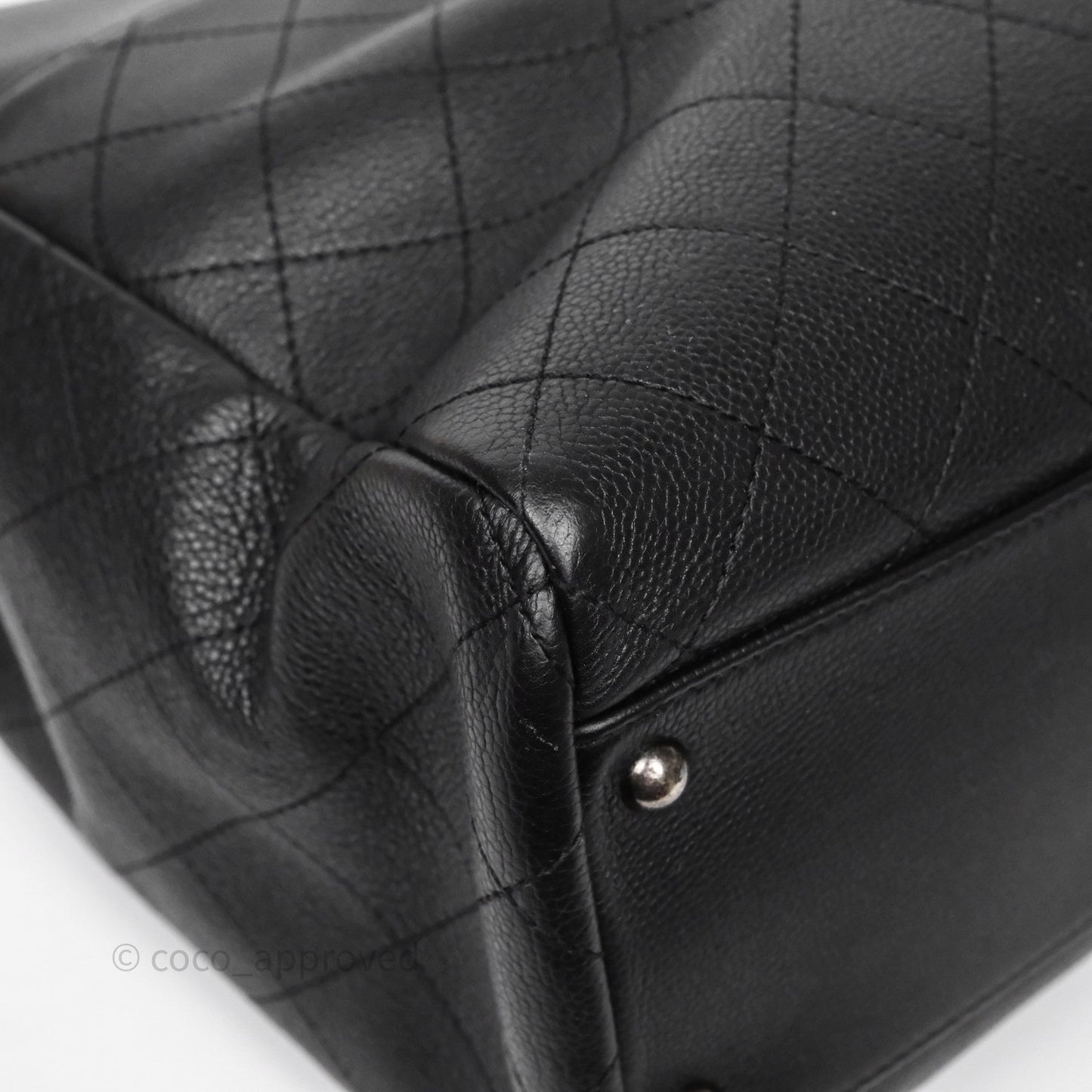 Chanel Shopping Tote Bag with Top Handle Black Caviar Ruthenium Hardware