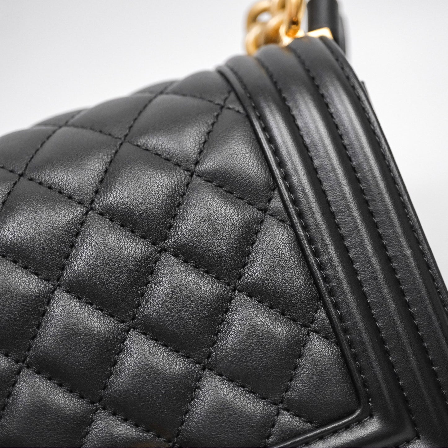 Chanel Small Boy Quilted Black Calfskin Aged Gold Hardware