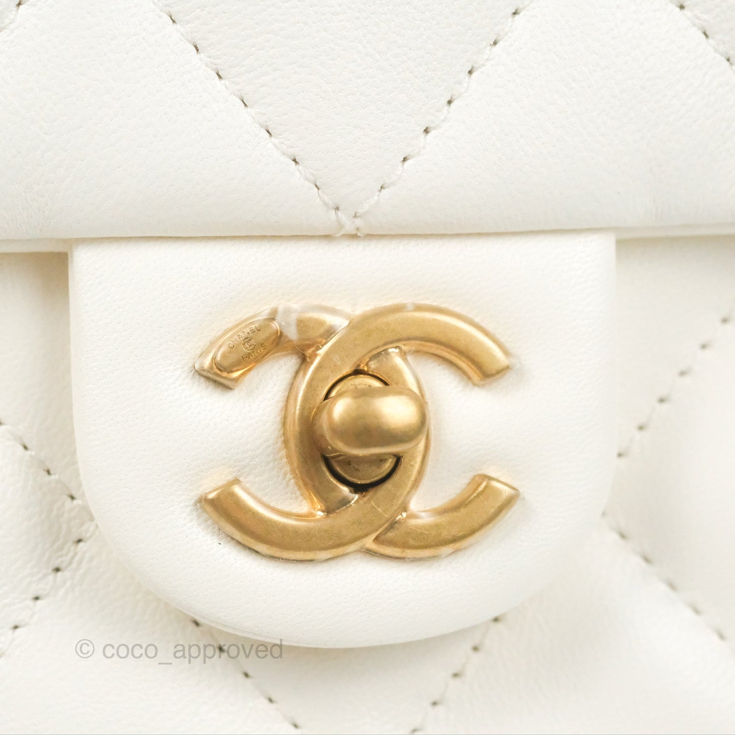 Chanel Mini Flap Bag With Heart CC Charm White Lambskin Aged Gold Hardware