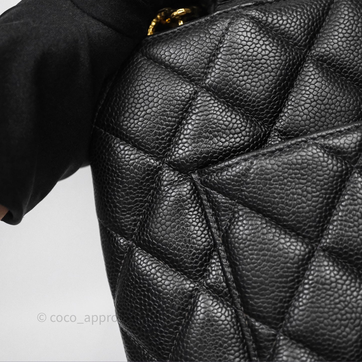 Chanel Vintage Medallion CC Black Caviar Tote Bag Gold Hardware