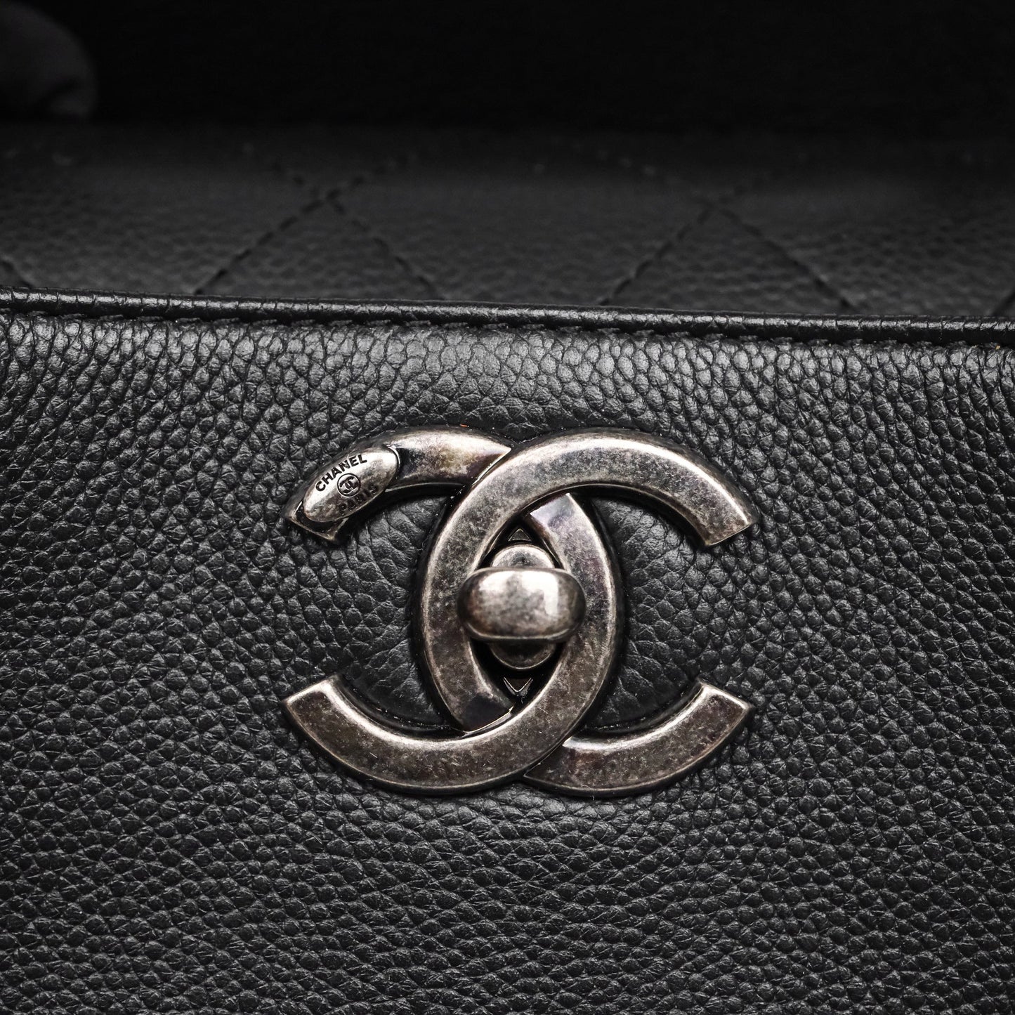 Chanel Shopping Tote Bag with Top Handle Black Caviar Ruthenium Hardware