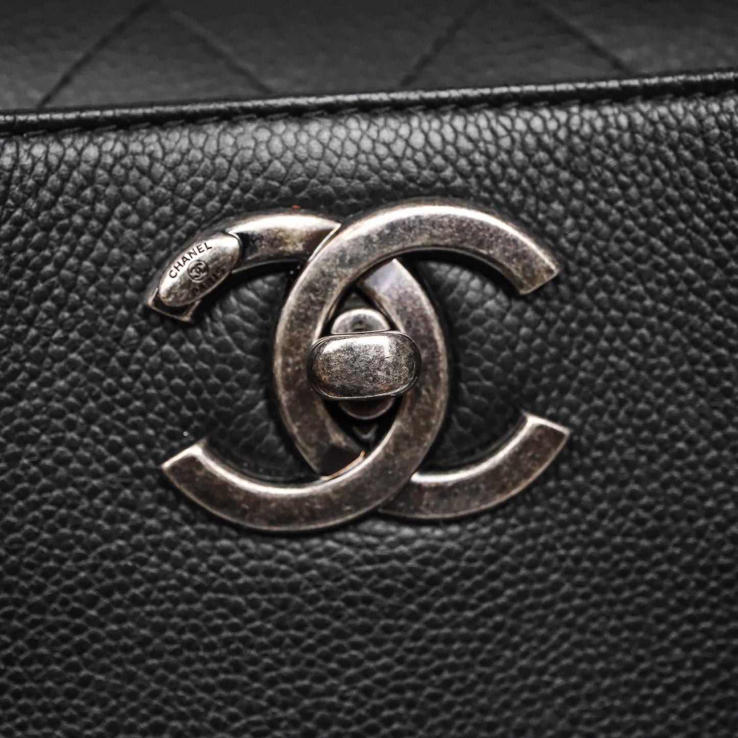 Chanel Shopping Tote Bag with Top Handle Black Caviar Ruthenium Hardware