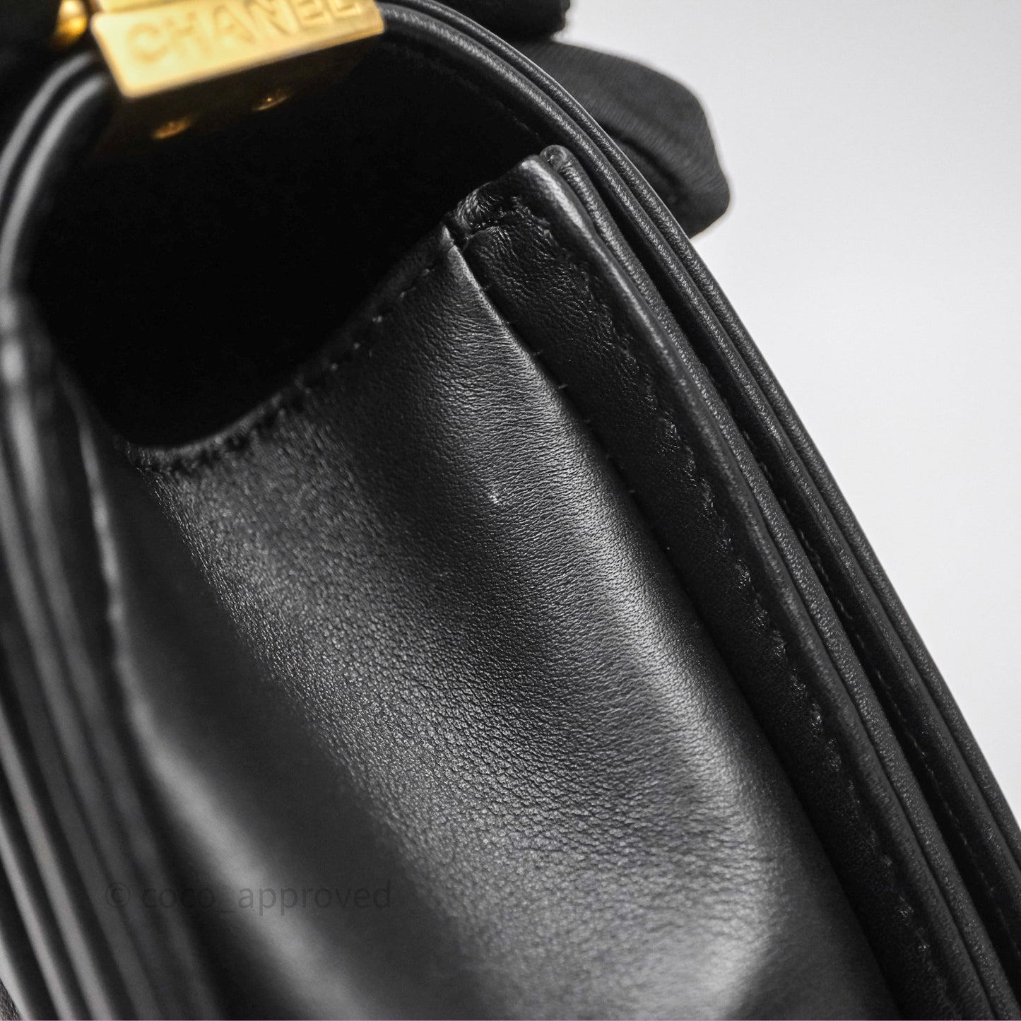 Chanel Small Boy Quilted Black Calfskin Aged Gold Hardware