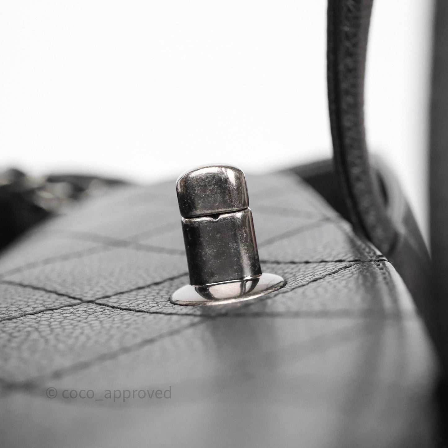 Chanel Shopping Tote Bag with Top Handle Black Caviar Ruthenium Hardware