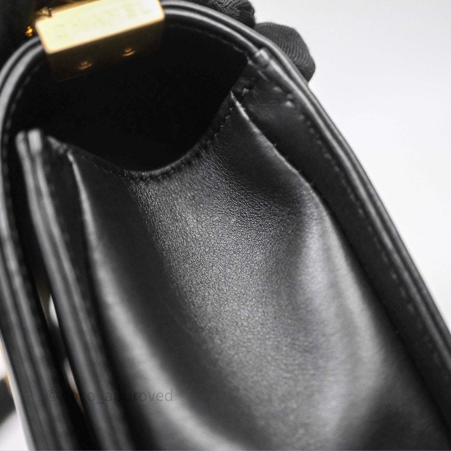 Chanel Small Boy Quilted Black Calfskin Aged Gold Hardware