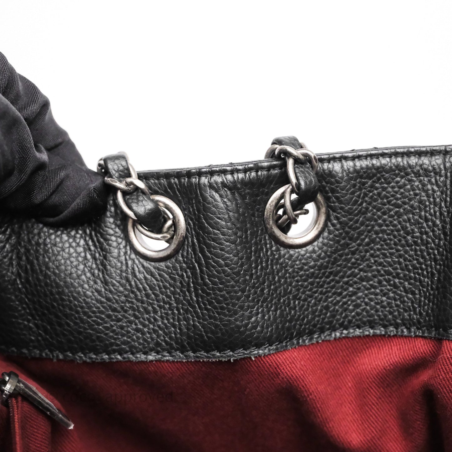 Chanel Shopping Tote Bag with Top Handle Black Caviar Ruthenium Hardware