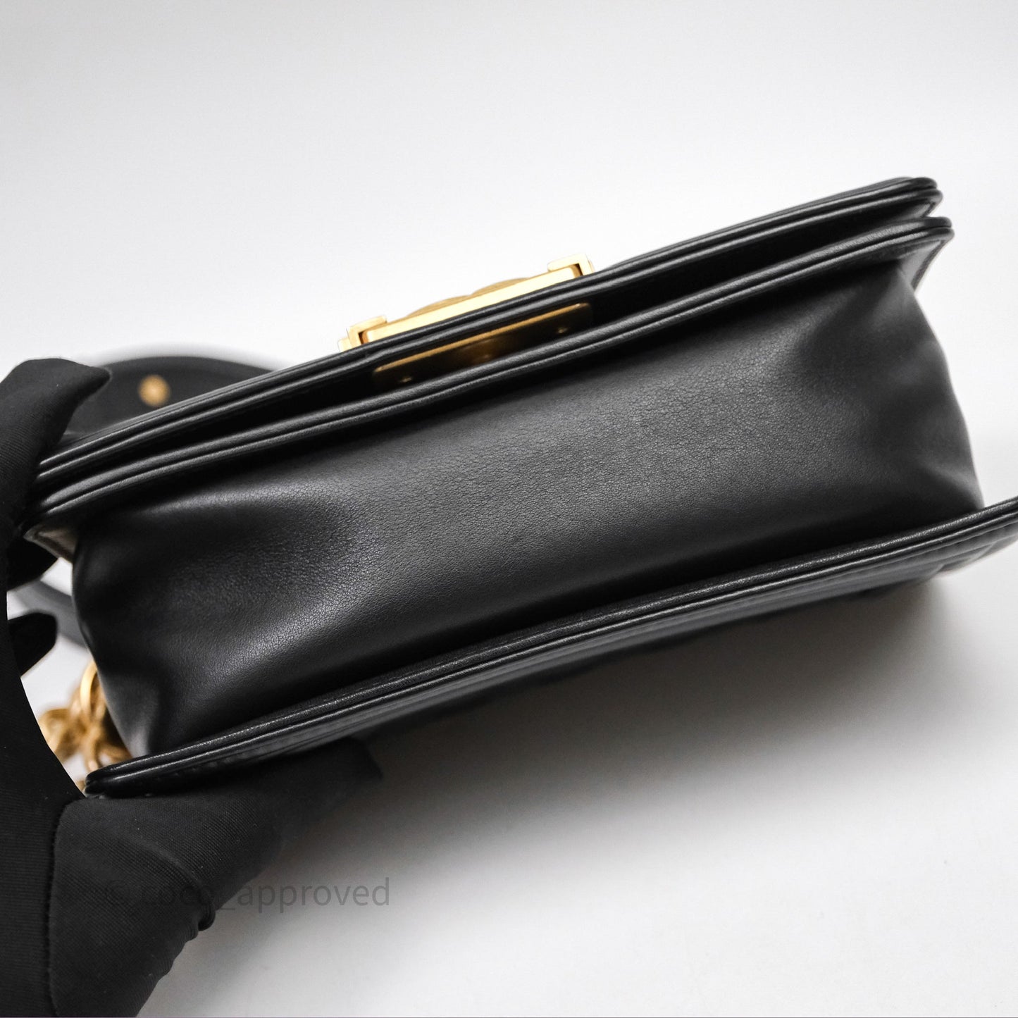 Chanel Small Boy Quilted Black Calfskin Aged Gold Hardware