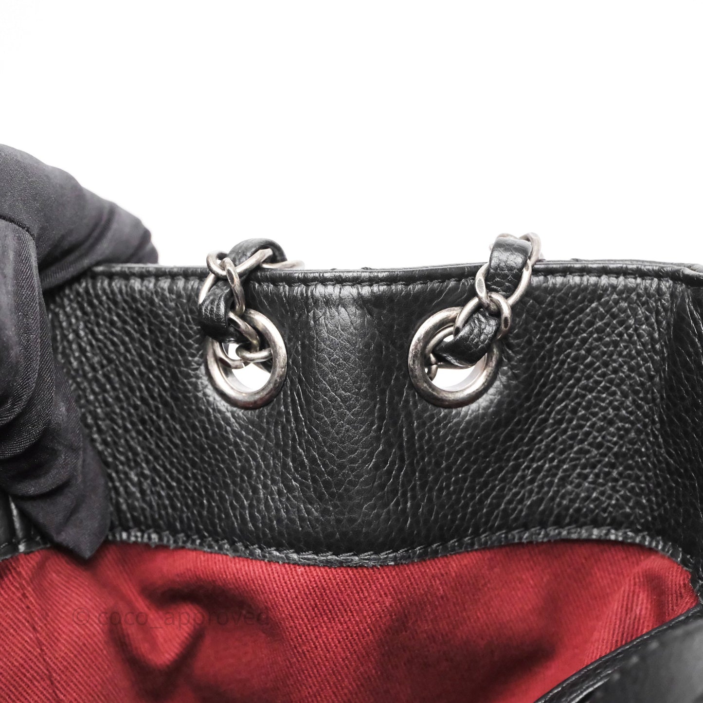 Chanel Shopping Tote Bag with Top Handle Black Caviar Ruthenium Hardware