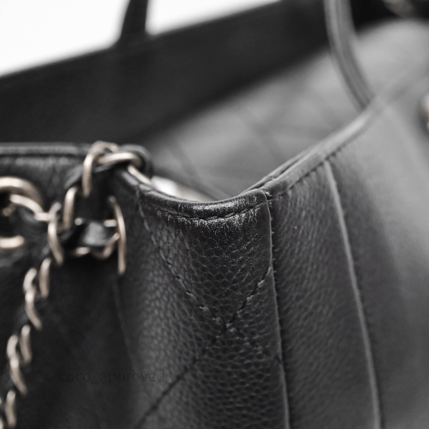 Chanel Shopping Tote Bag with Top Handle Black Caviar Ruthenium Hardware