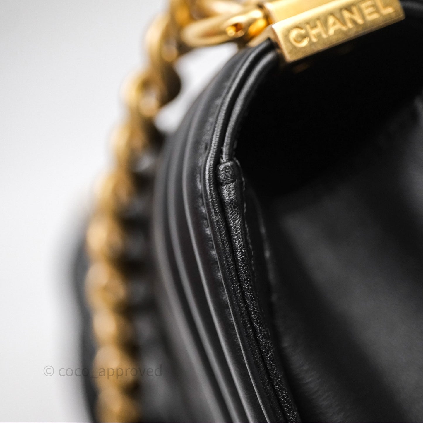 Chanel Small Boy Quilted Black Calfskin Aged Gold Hardware