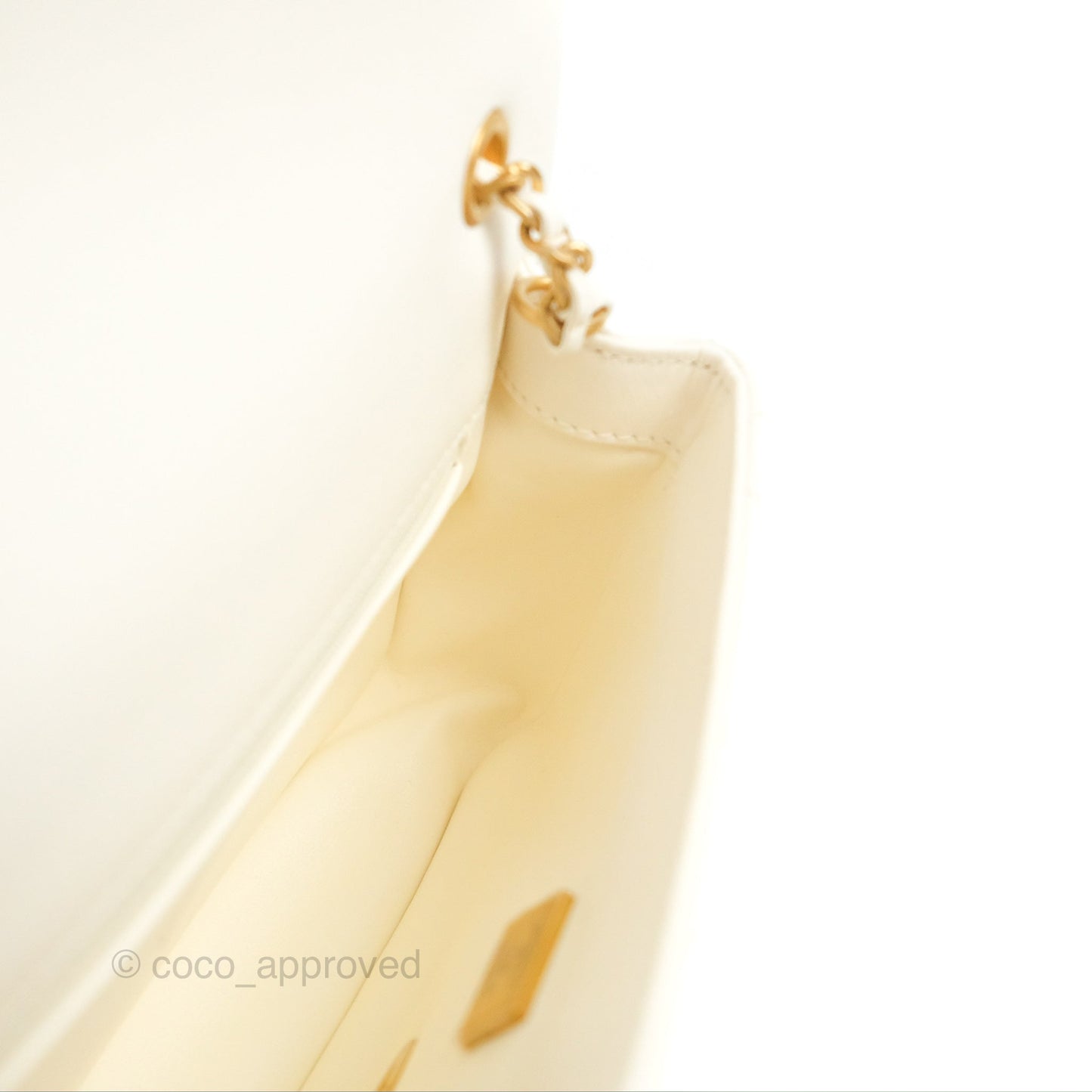 Chanel Mini Flap Bag With Heart CC Charm White Lambskin Aged Gold Hardware