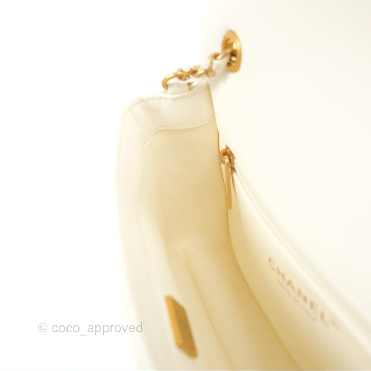Chanel Mini Flap Bag With Heart CC Charm White Lambskin Aged Gold Hardware