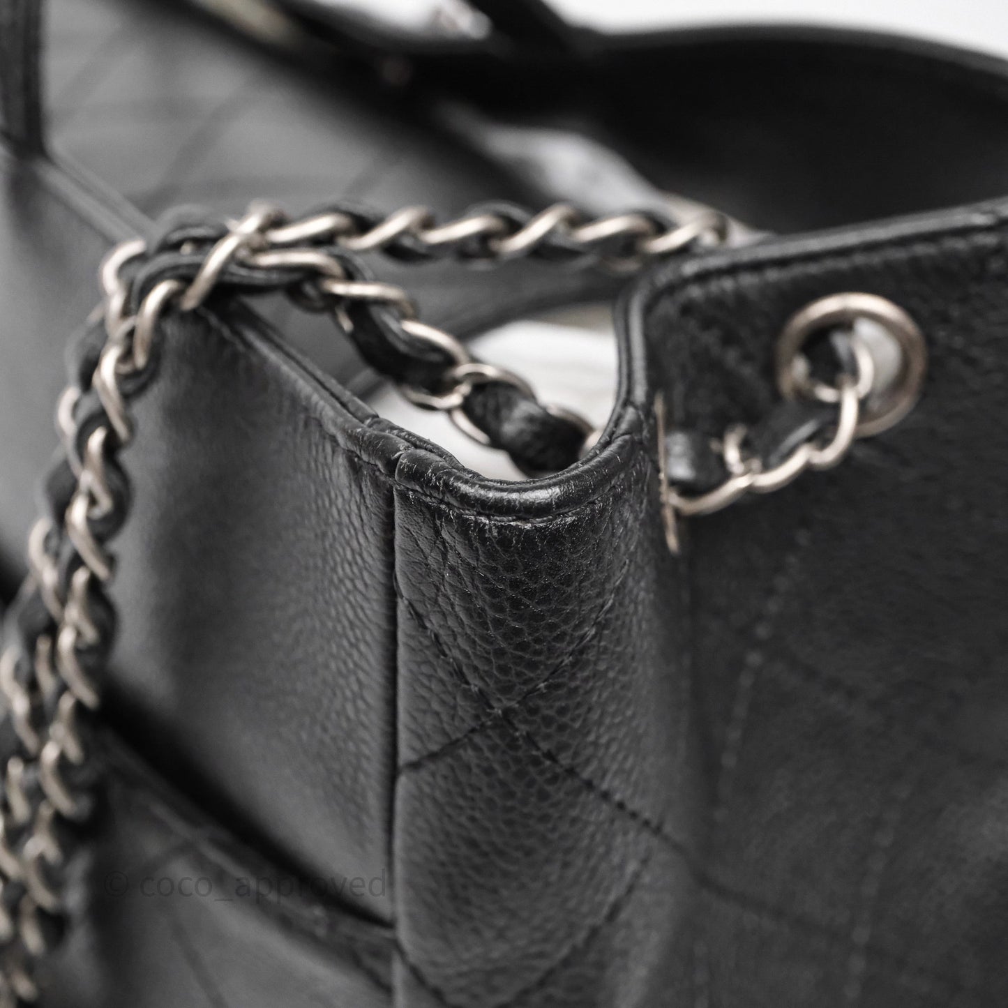 Chanel Shopping Tote Bag with Top Handle Black Caviar Ruthenium Hardware