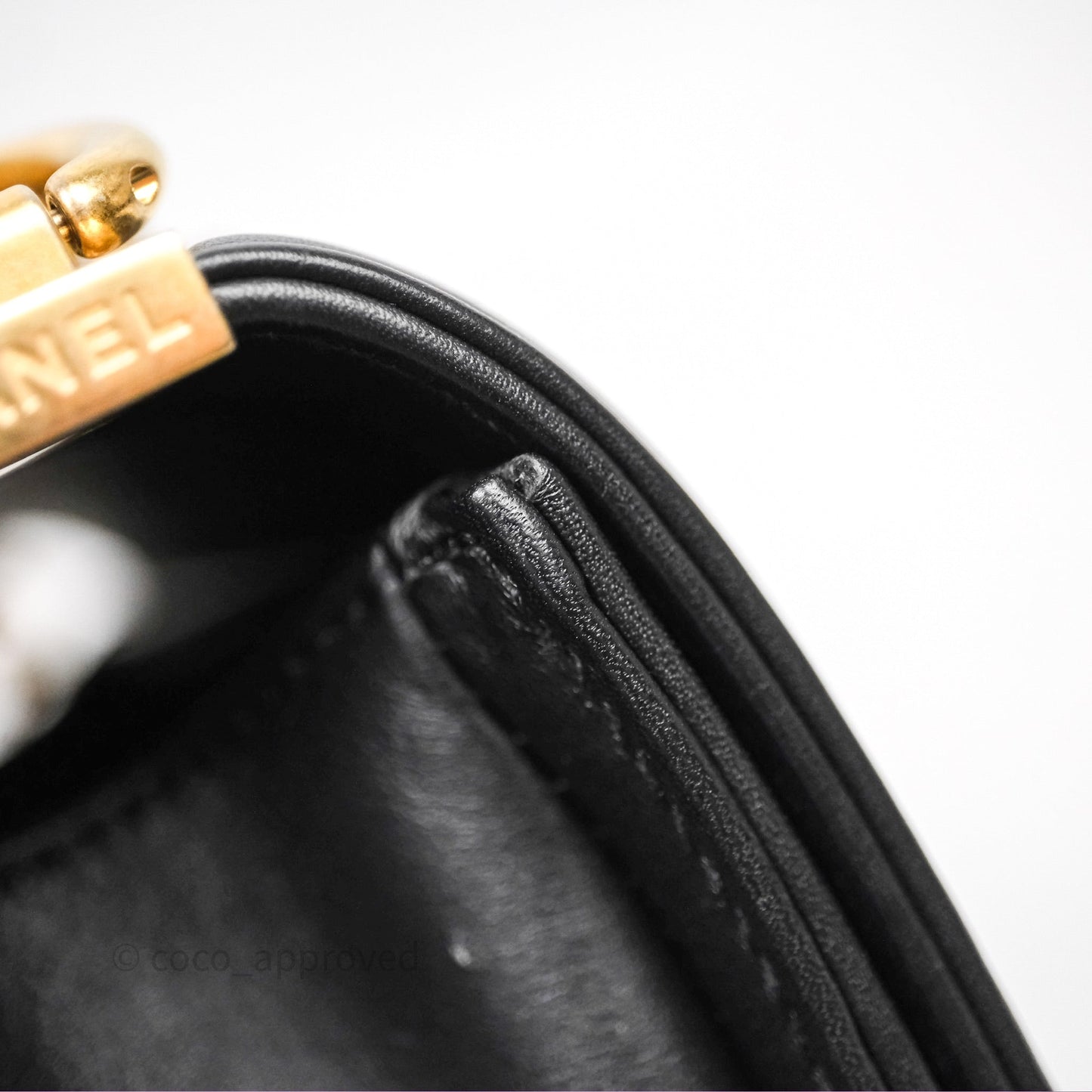 Chanel Small Boy Quilted Black Calfskin Aged Gold Hardware