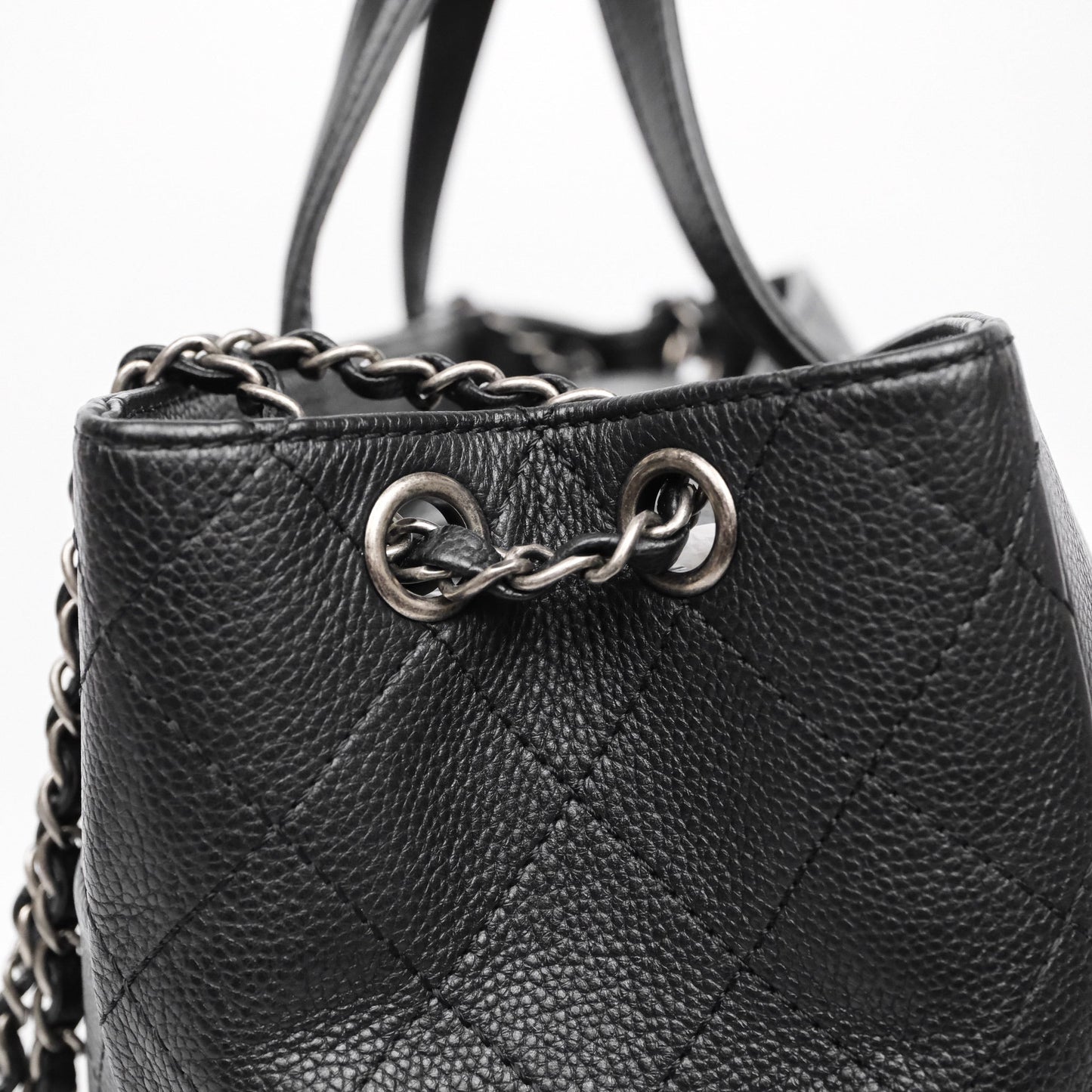 Chanel Shopping Tote Bag with Top Handle Black Caviar Ruthenium Hardware
