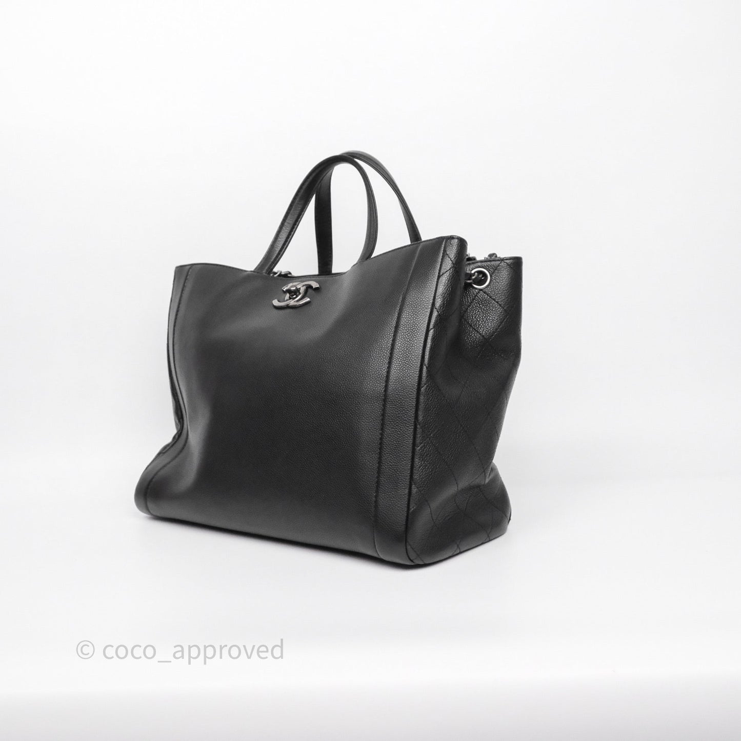Chanel Shopping Tote Bag with Top Handle Black Caviar Ruthenium Hardware