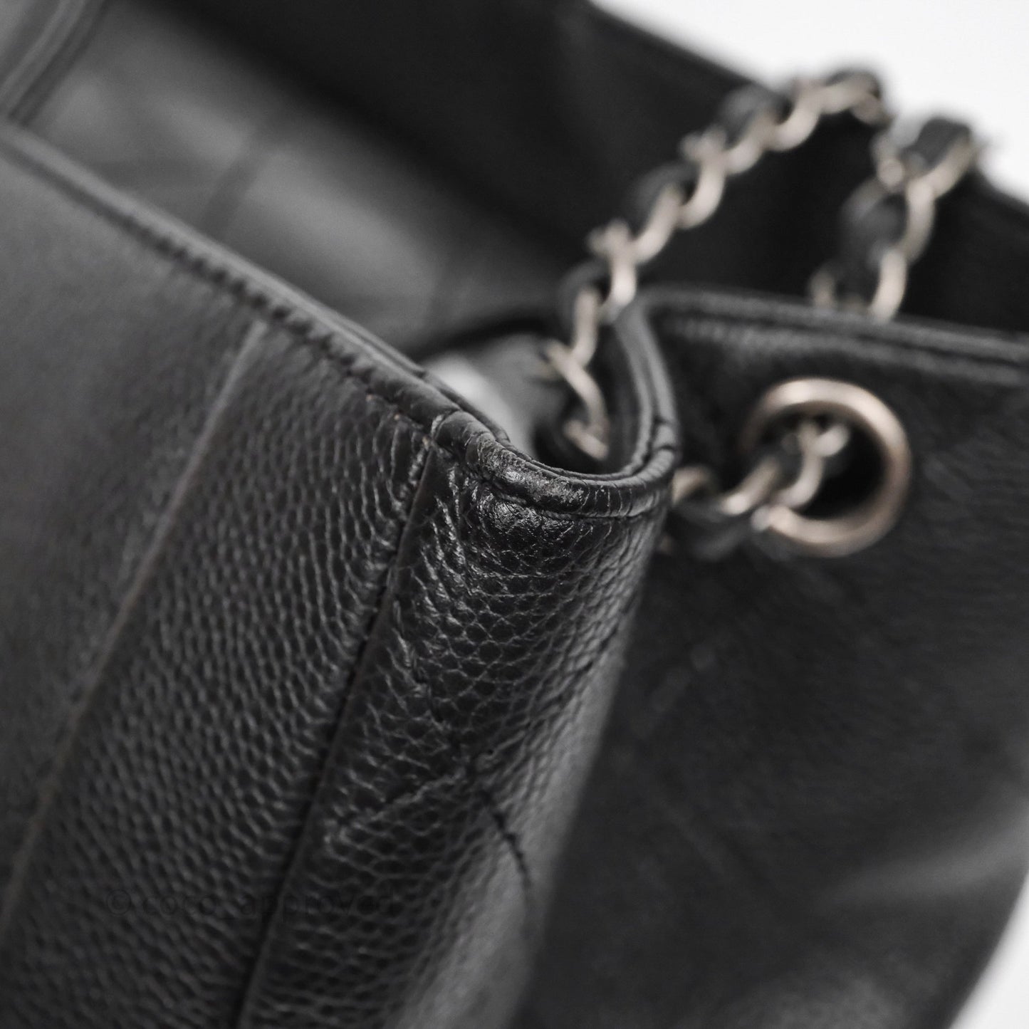Chanel Shopping Tote Bag with Top Handle Black Caviar Ruthenium Hardware