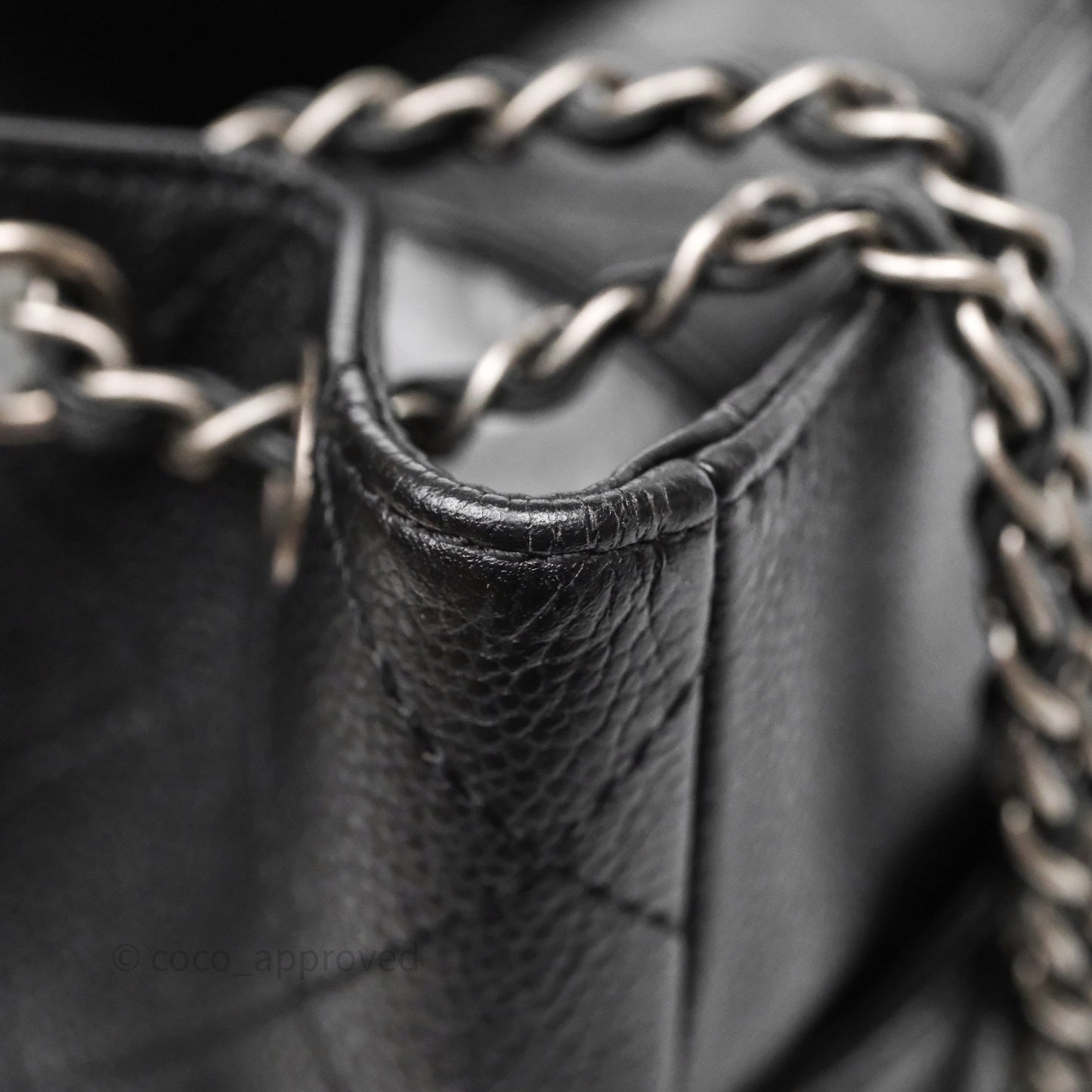 Chanel Shopping Tote Bag with Top Handle Black Caviar Ruthenium Hardware