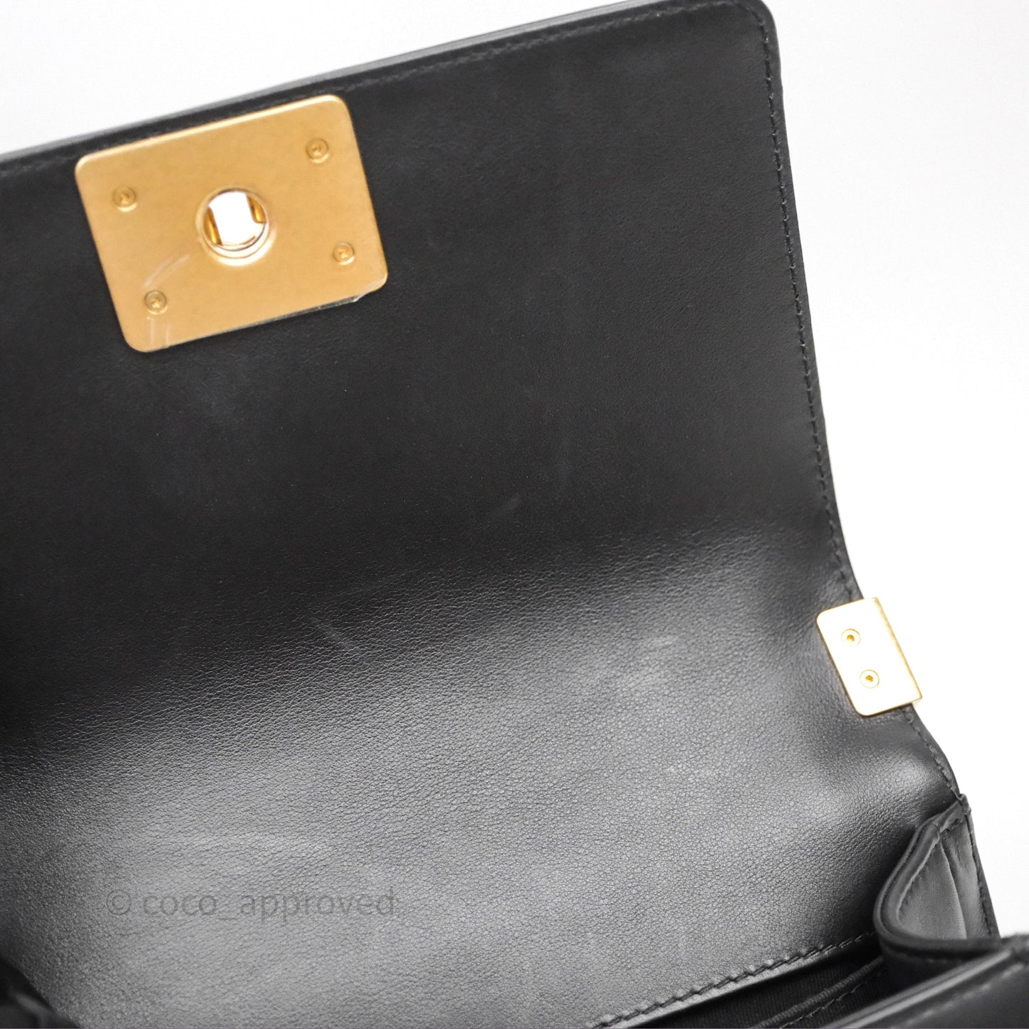Chanel Small Boy Quilted Black Calfskin Aged Gold Hardware