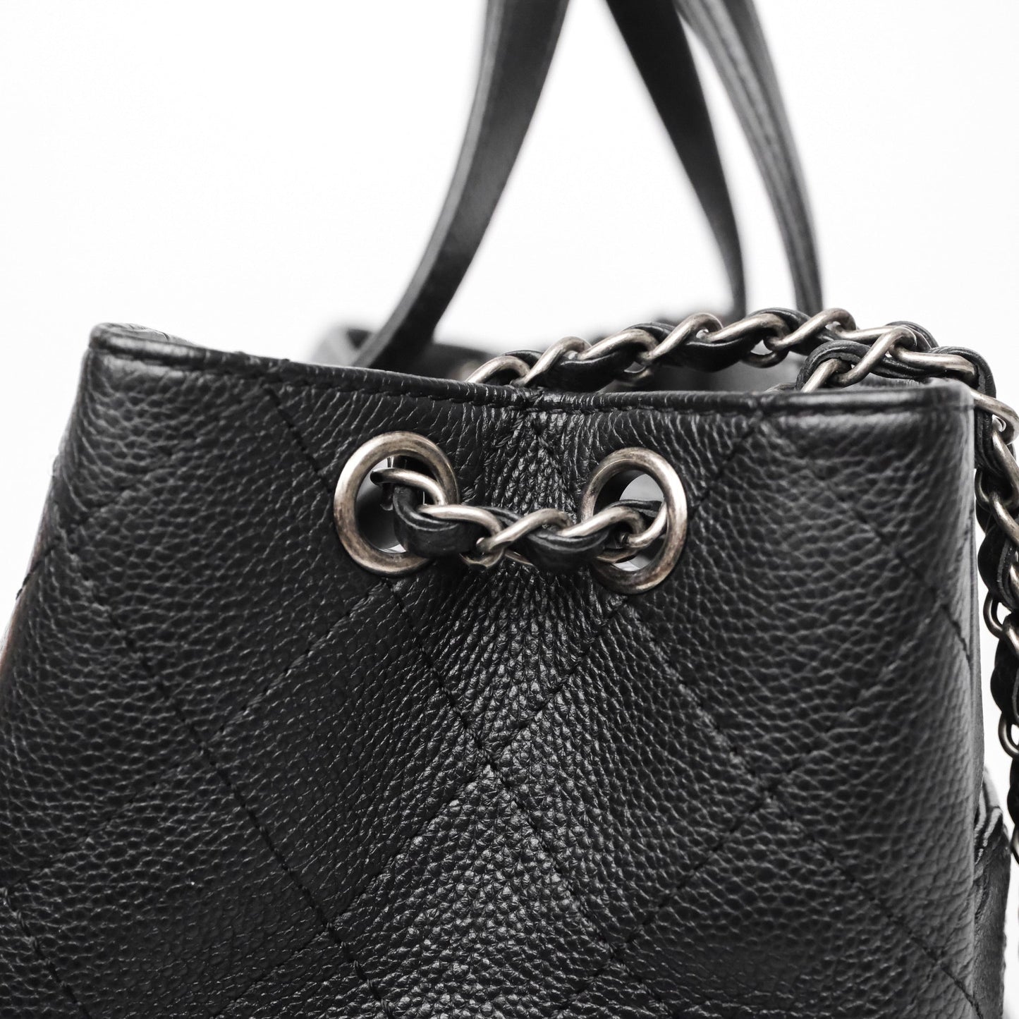 Chanel Shopping Tote Bag with Top Handle Black Caviar Ruthenium Hardware