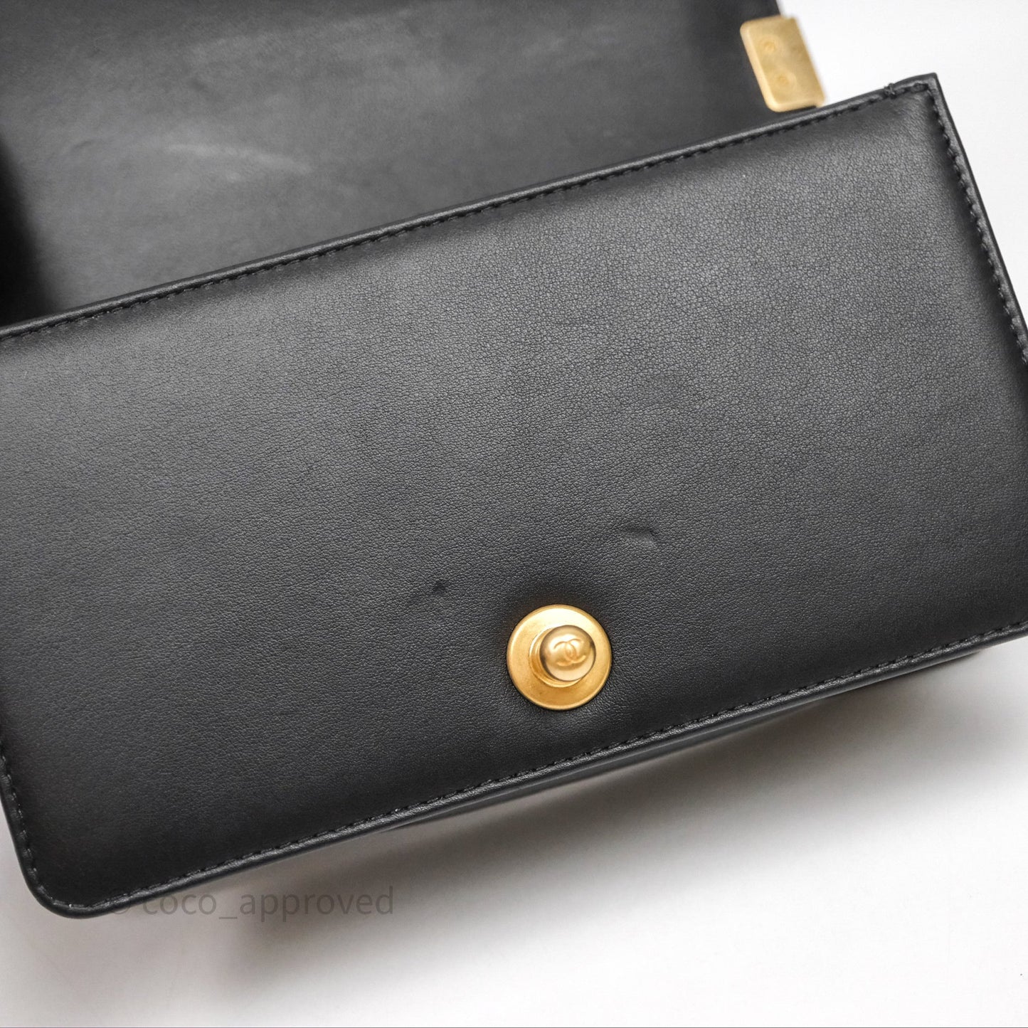 Chanel Small Boy Quilted Black Calfskin Aged Gold Hardware