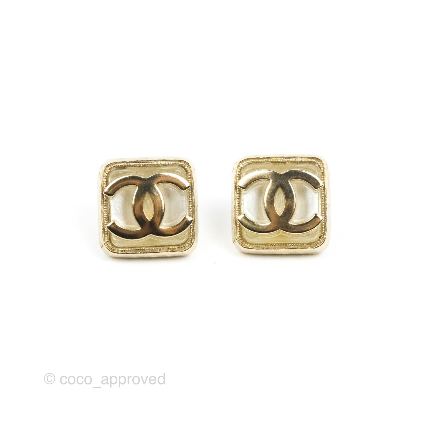 Chanel CC Square Earrings Gold Tone