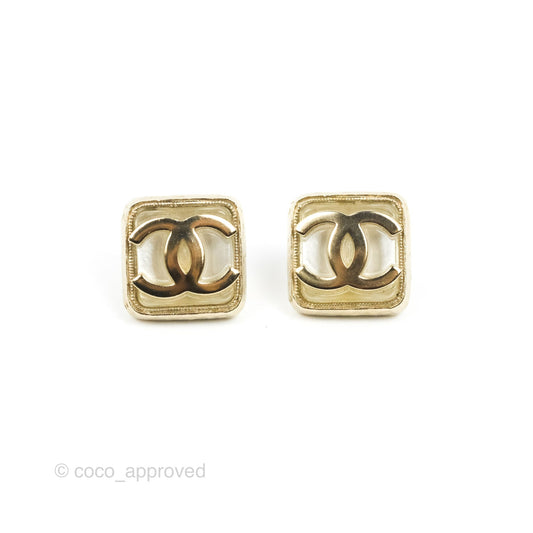 Chanel CC Square Earrings Gold Tone