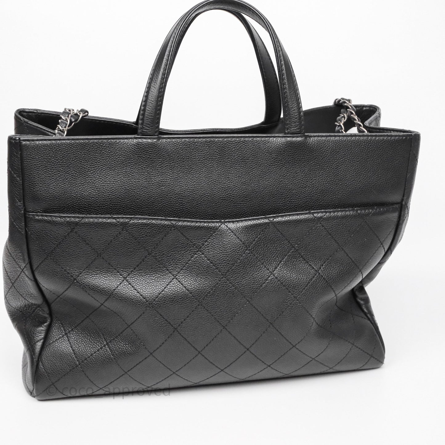 Chanel Shopping Tote Bag with Top Handle Black Caviar Ruthenium Hardware