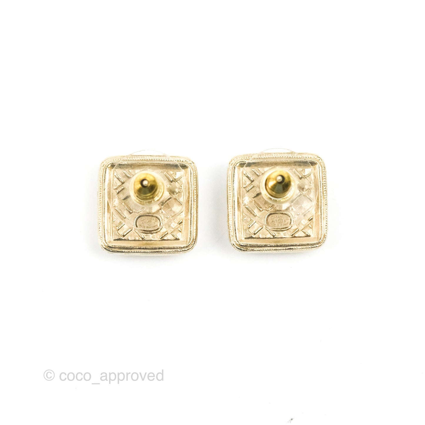Chanel CC Square Earrings Gold Tone