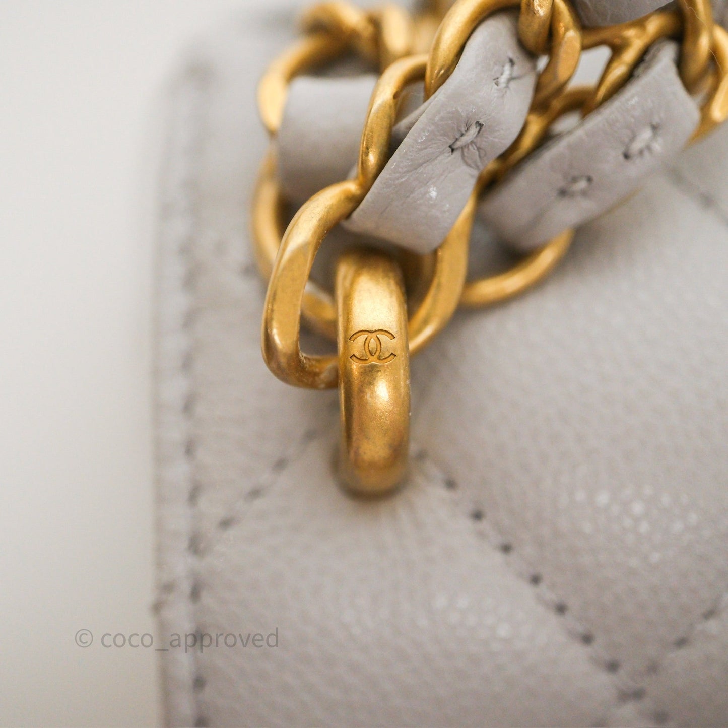 Chanel Small Chain Handle Flap Bag Grey Caviar Aged Gold Hardware 25P