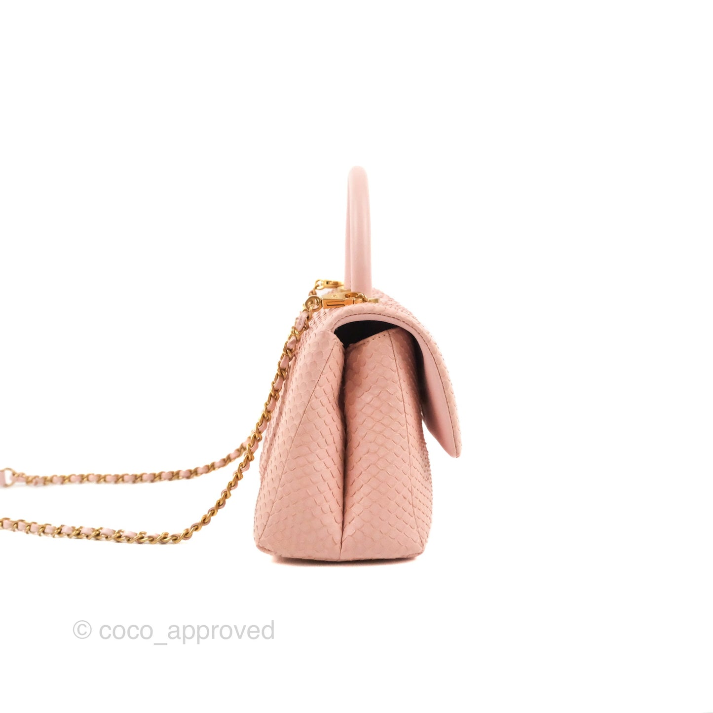 Chanel Small Coco Handle Baby Pink Python Aged Gold Hardware