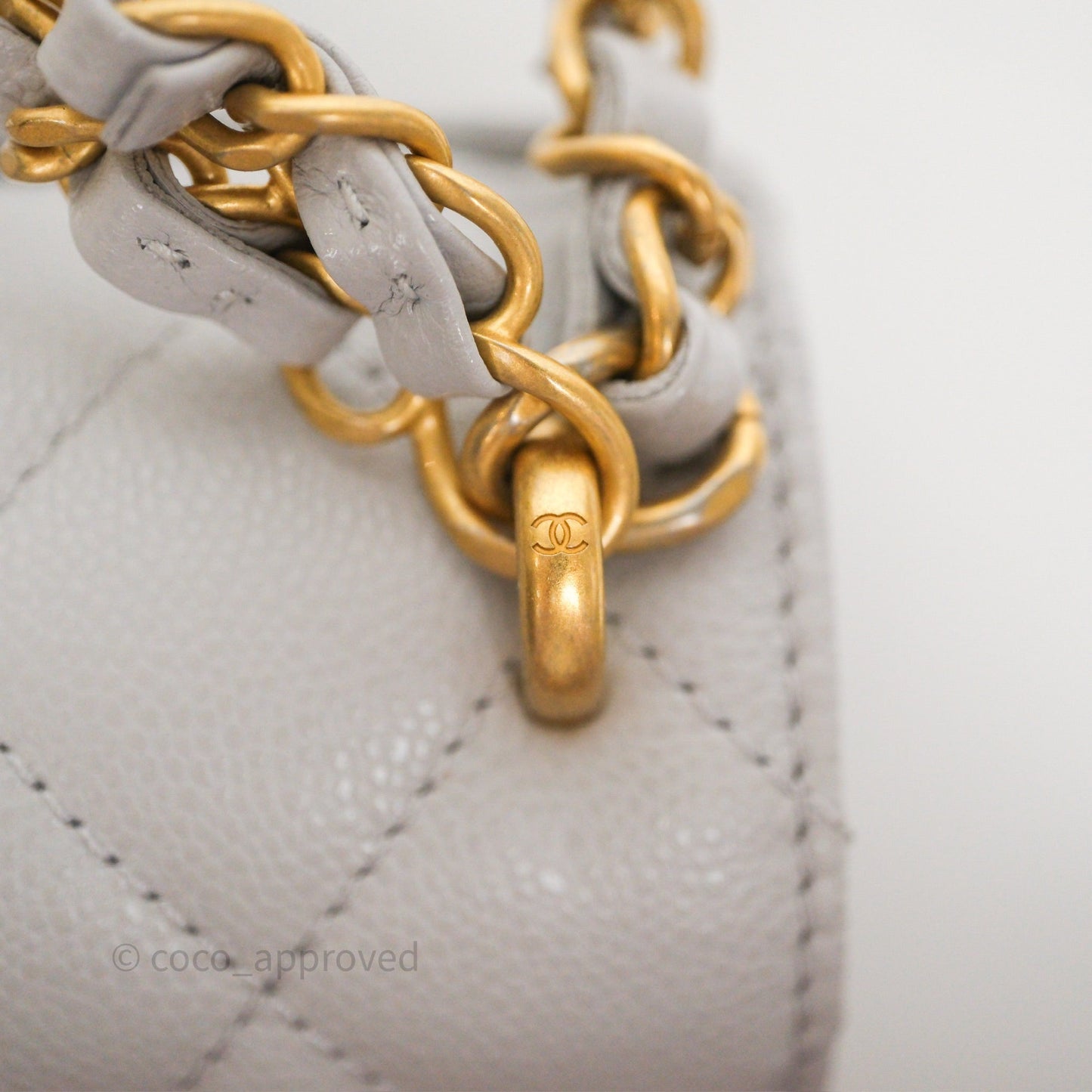 Chanel Small Chain Handle Flap Bag Grey Caviar Aged Gold Hardware 25P