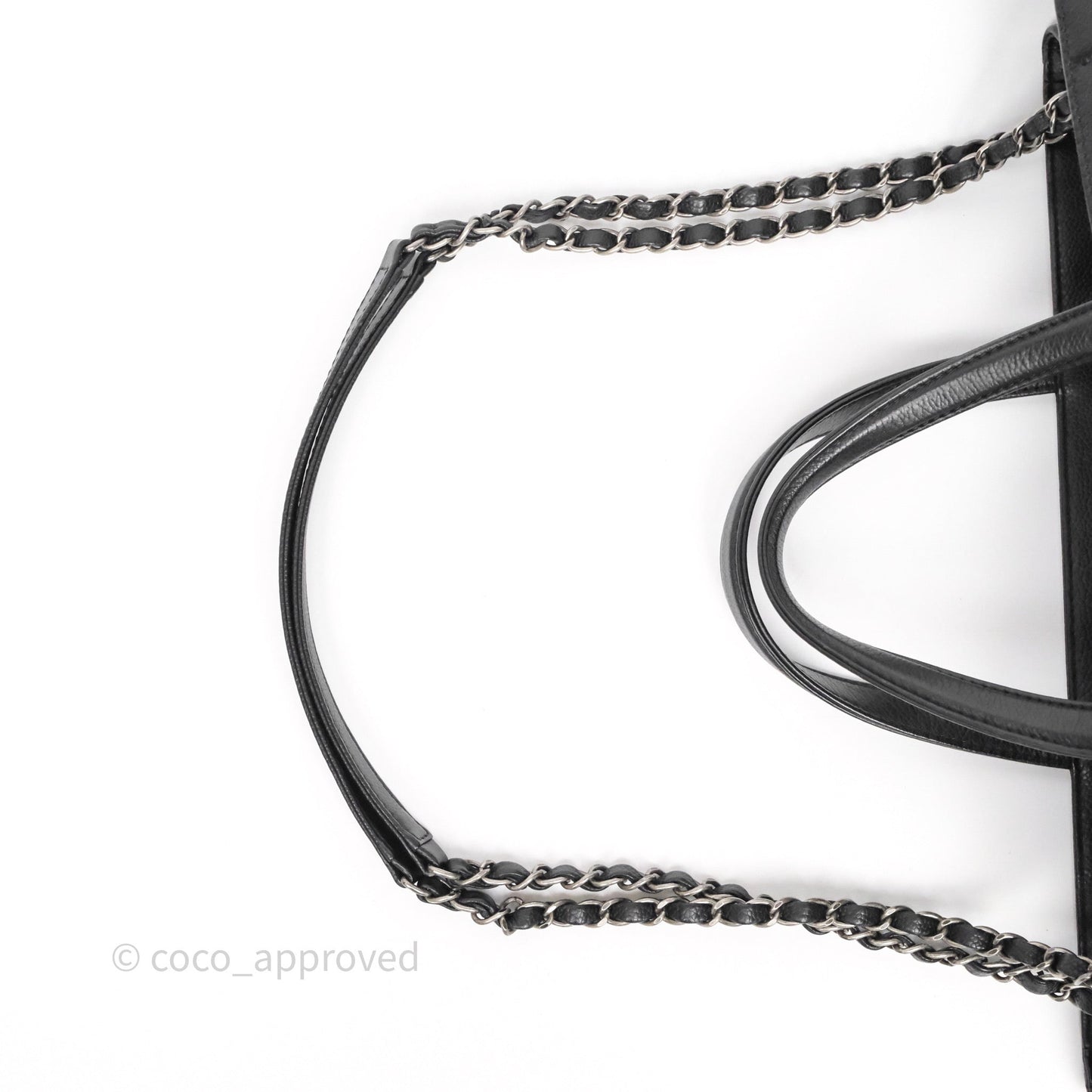 Chanel Shopping Tote Bag with Top Handle Black Caviar Ruthenium Hardware