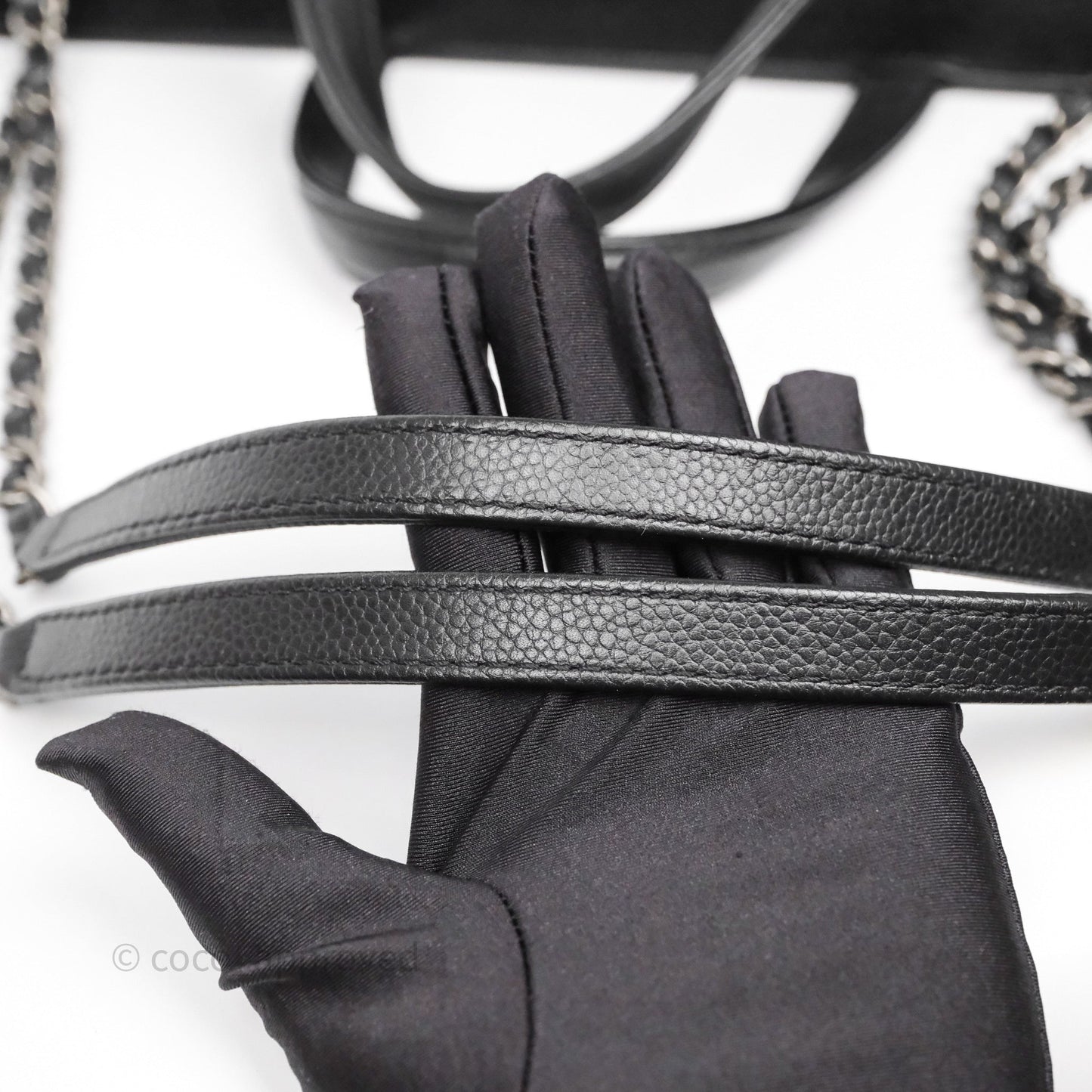 Chanel Shopping Tote Bag with Top Handle Black Caviar Ruthenium Hardware