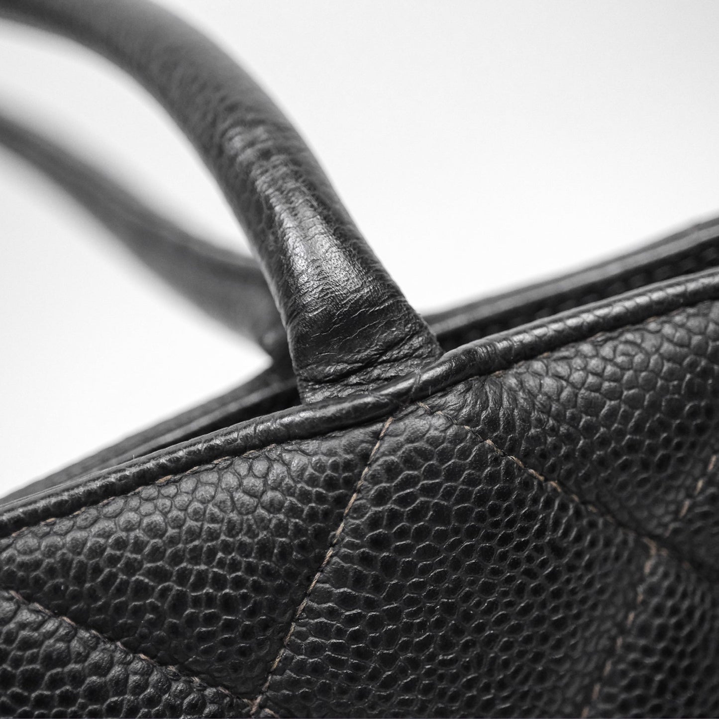 Chanel Vintage Medallion CC Black Caviar Tote Bag Gold Hardware