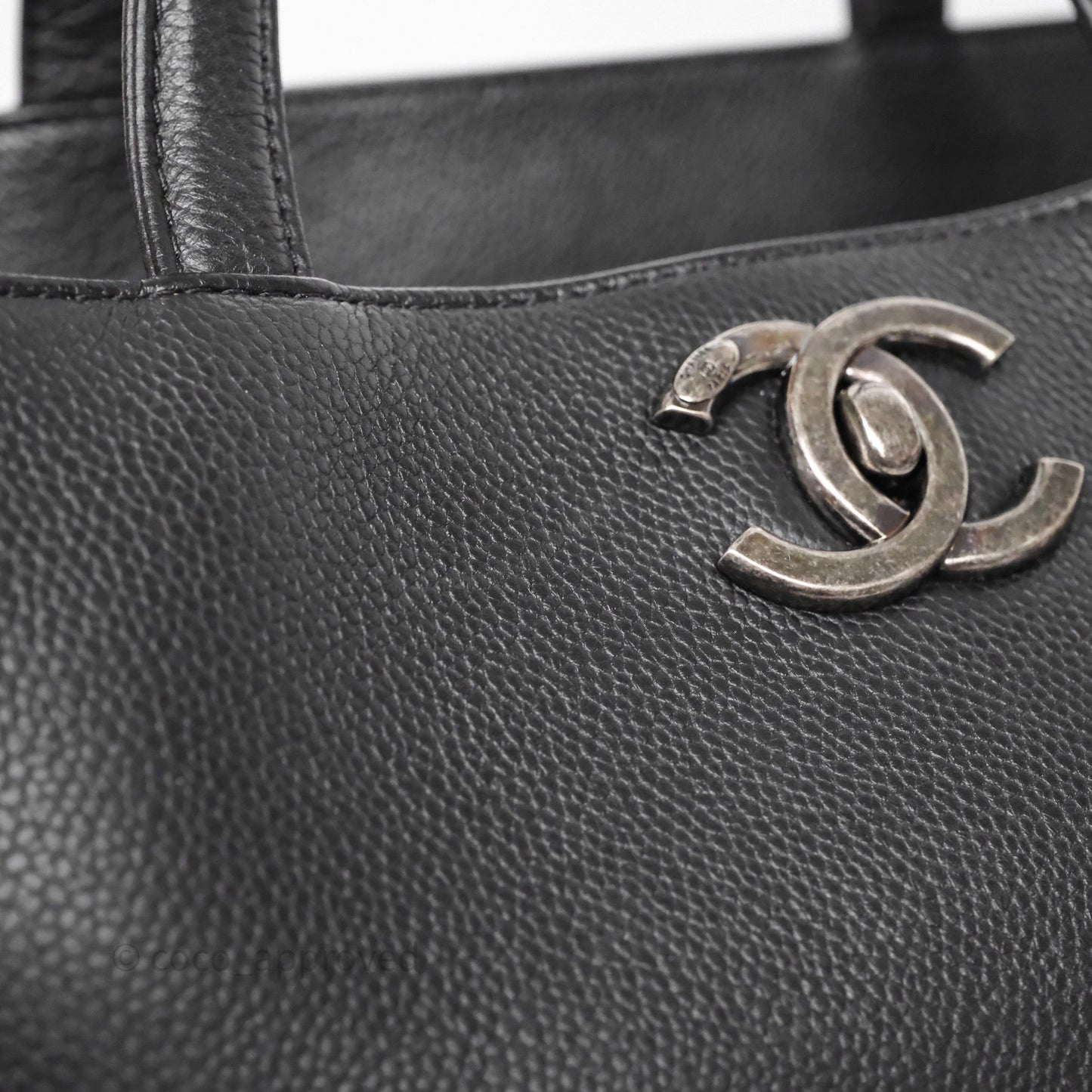 Chanel Shopping Tote Bag with Top Handle Black Caviar Ruthenium Hardware
