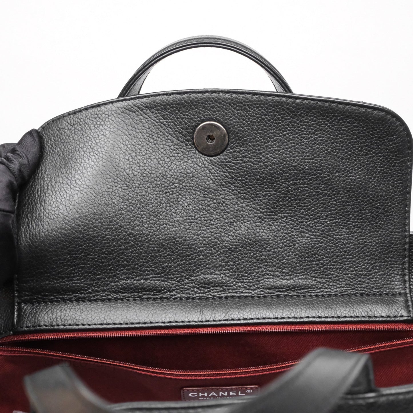 Chanel Shopping Tote Bag with Top Handle Black Caviar Ruthenium Hardware