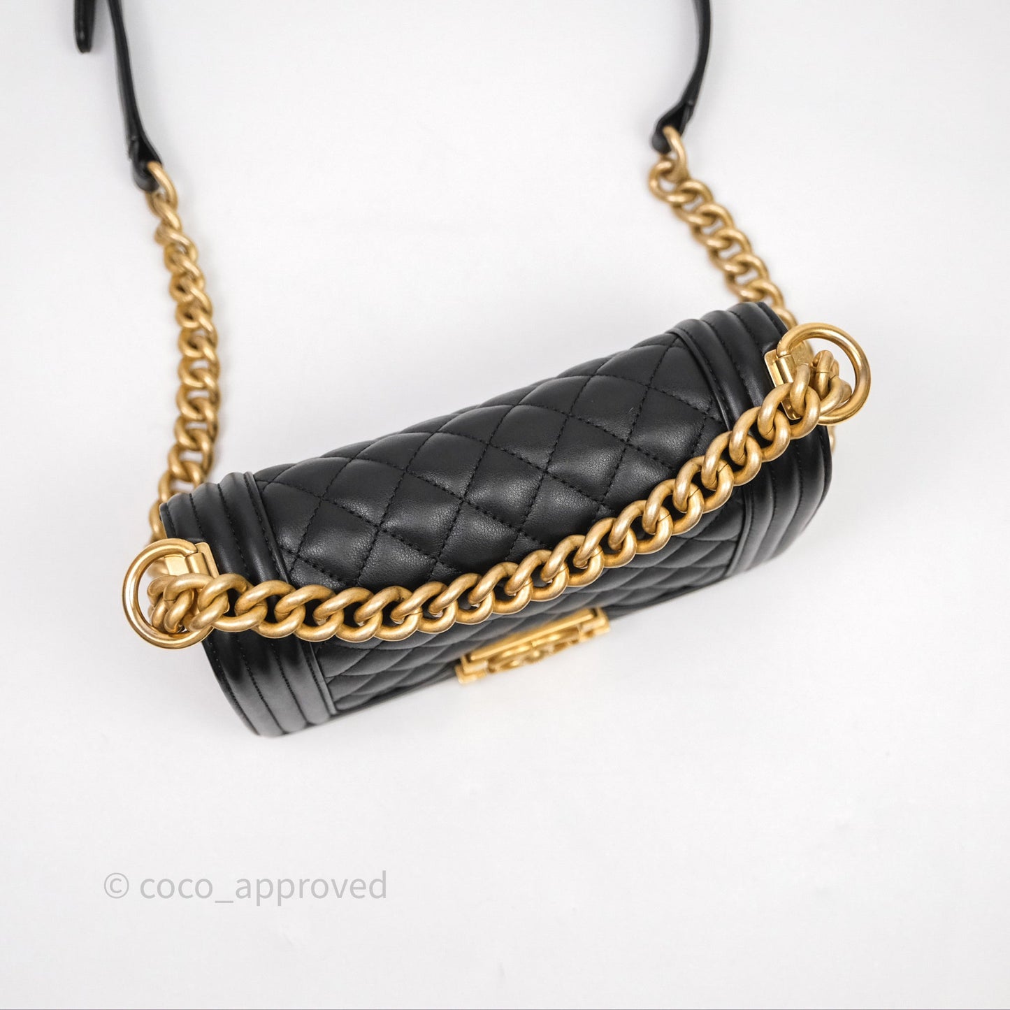 Chanel Small Boy Quilted Black Calfskin Aged Gold Hardware