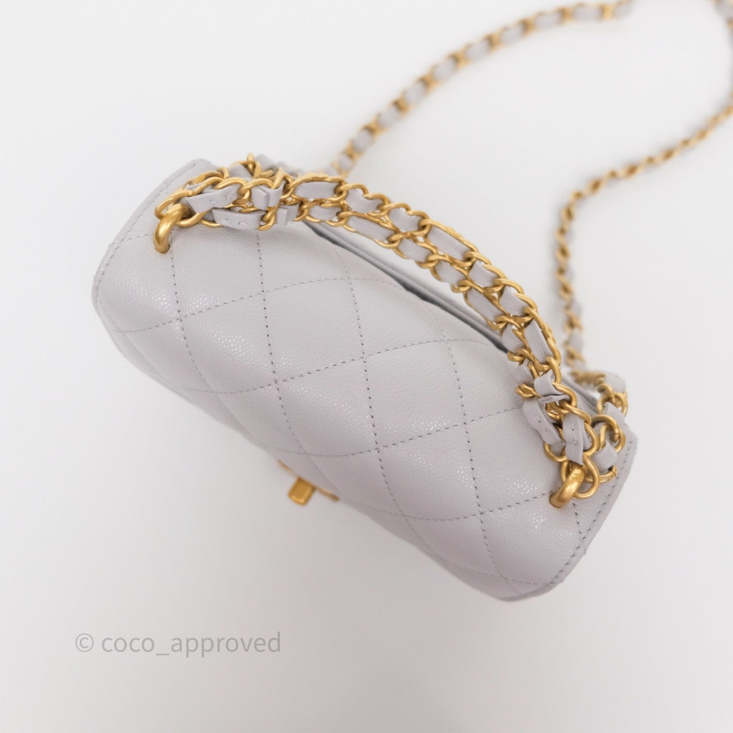Chanel Small Chain Handle Flap Bag Grey Caviar Aged Gold Hardware 25P