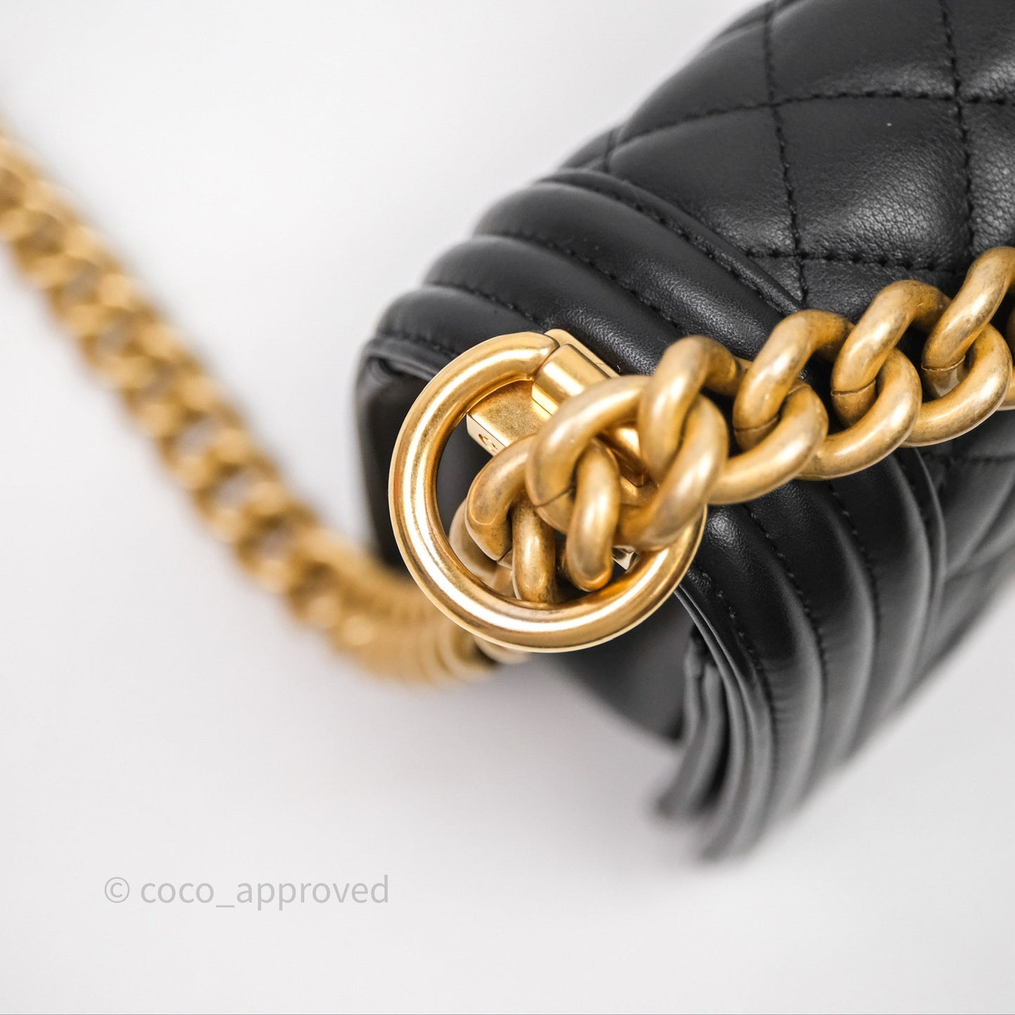 Chanel Small Boy Quilted Black Calfskin Aged Gold Hardware