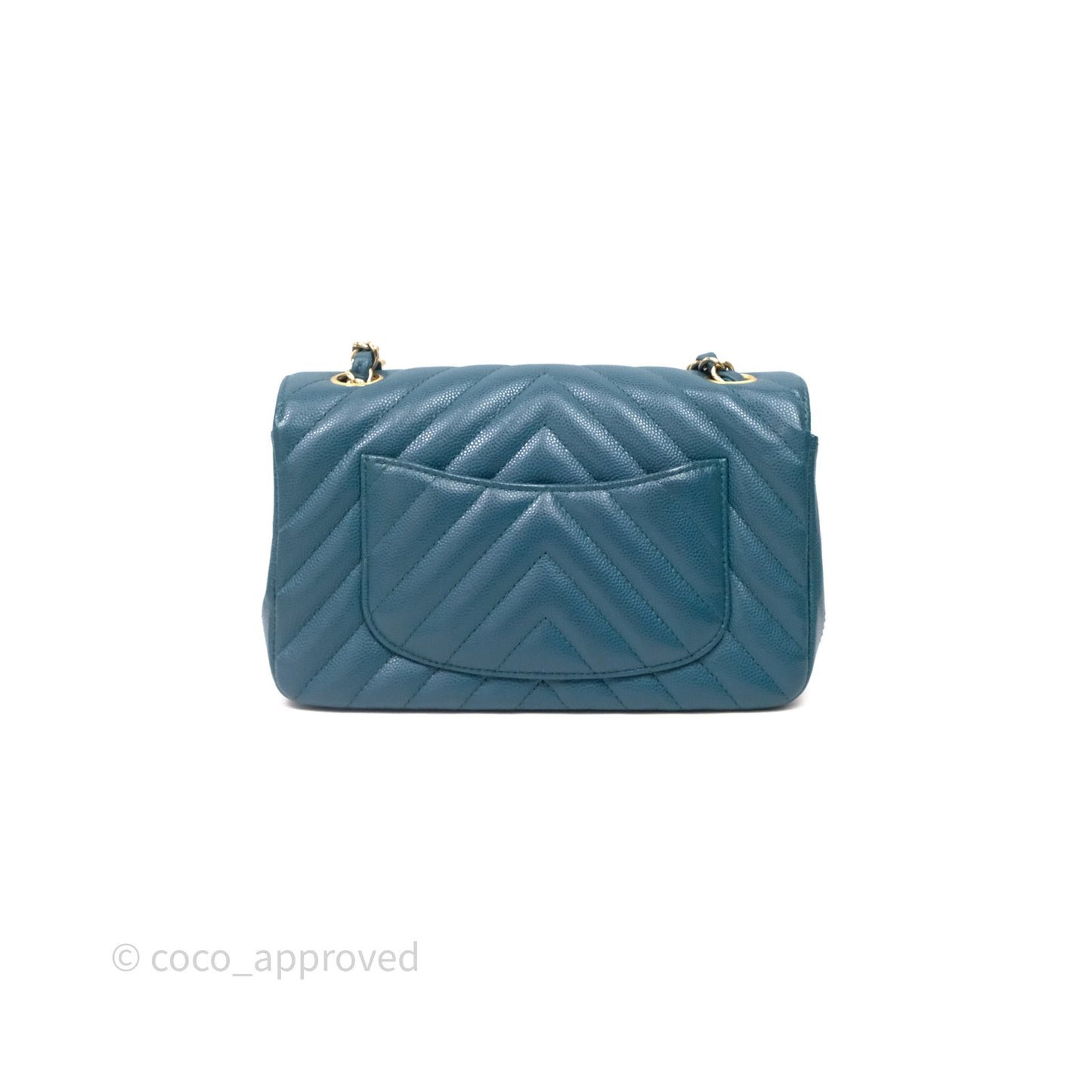 Chanel Mini Rectangular Chevron Caviar Flap Bag Green Gold Hardware