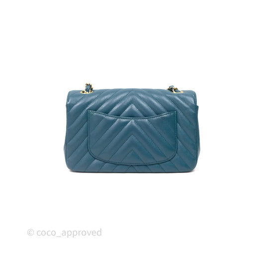 Chanel Mini Rectangular Chevron Caviar Flap Bag Green Gold Hardware