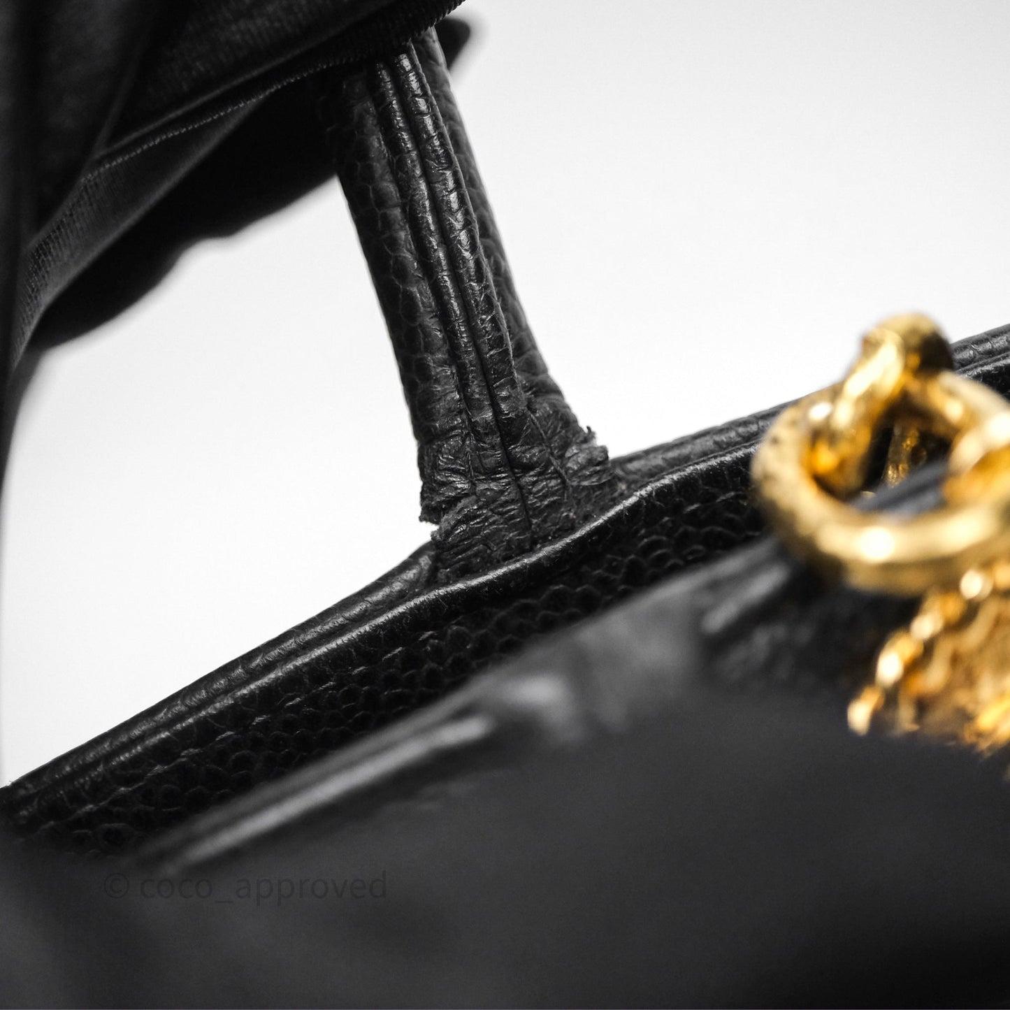Chanel Vintage Medallion CC Black Caviar Tote Bag Gold Hardware