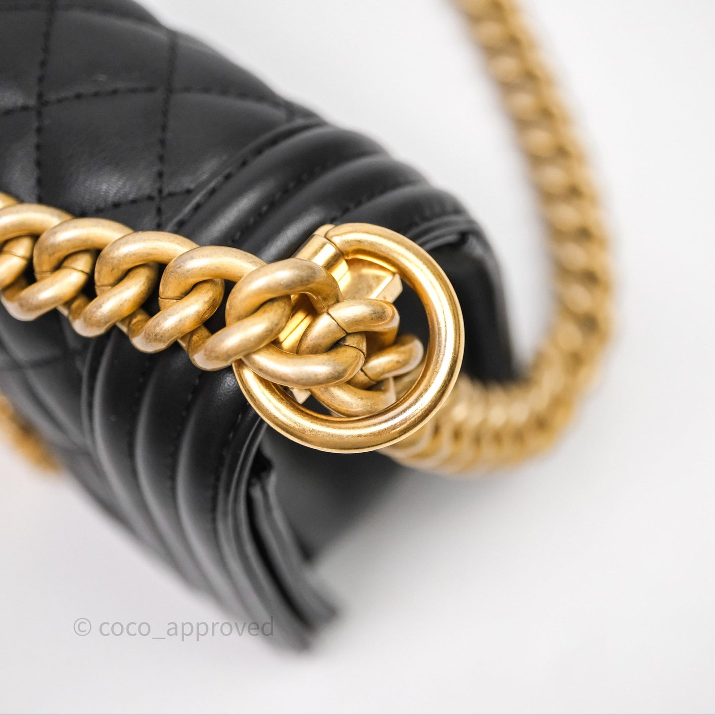 Chanel Small Boy Quilted Black Calfskin Aged Gold Hardware