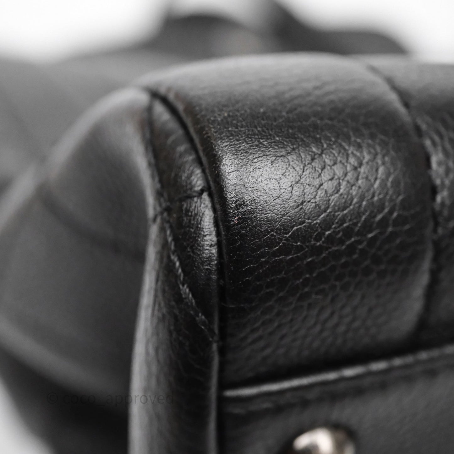 Chanel Shopping Tote Bag with Top Handle Black Caviar Ruthenium Hardware