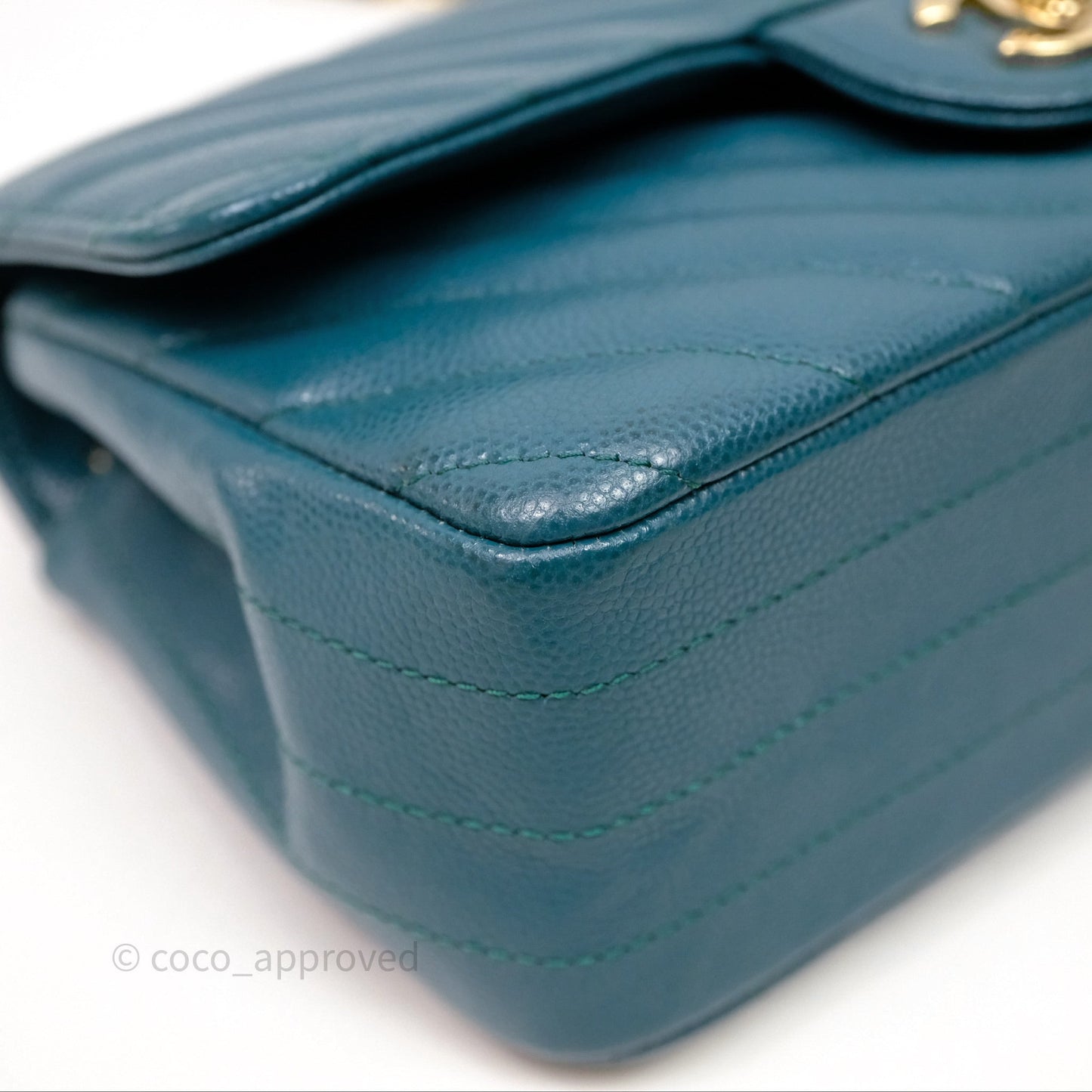 Chanel Mini Rectangular Chevron Caviar Flap Bag Green Gold Hardware