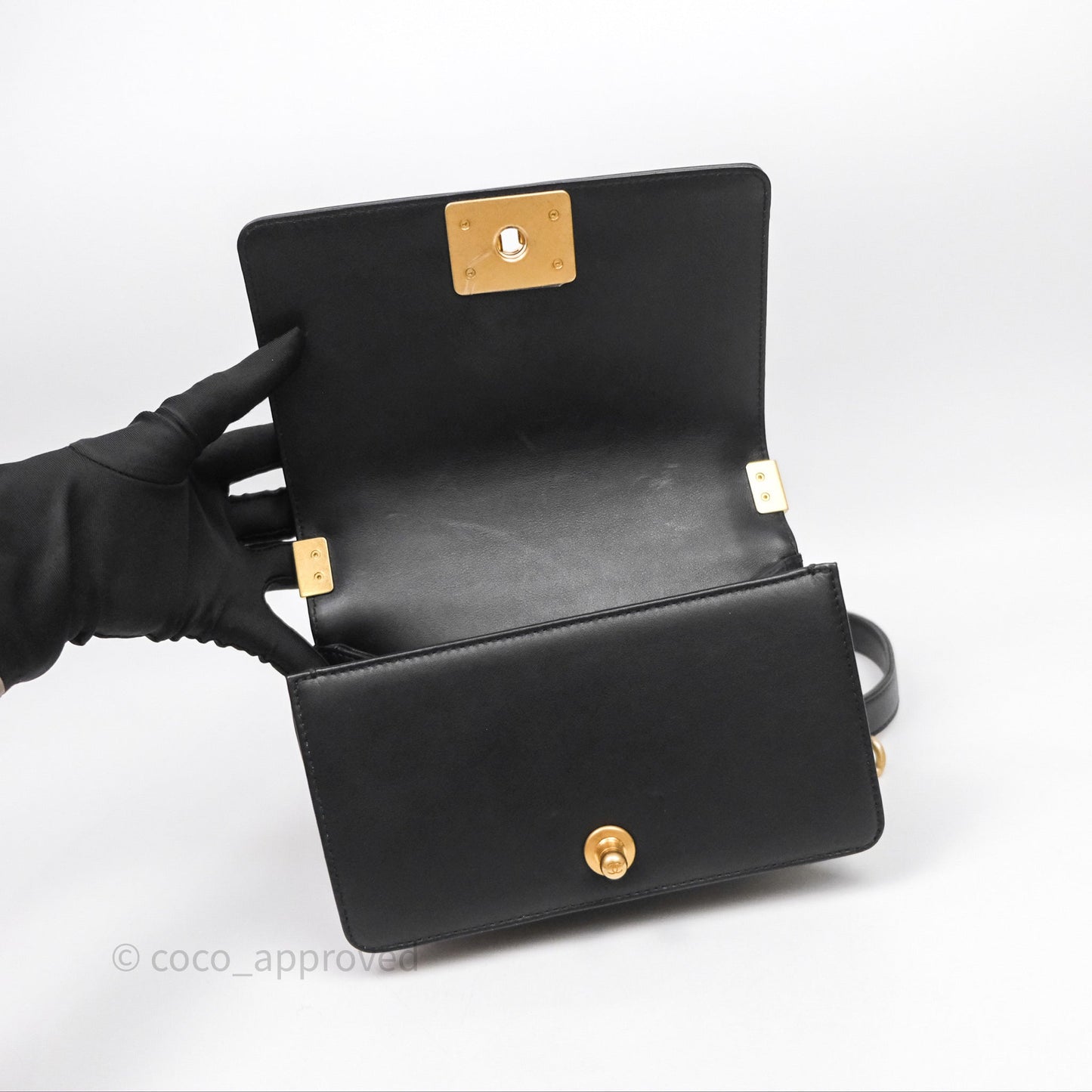 Chanel Small Boy Quilted Black Calfskin Aged Gold Hardware