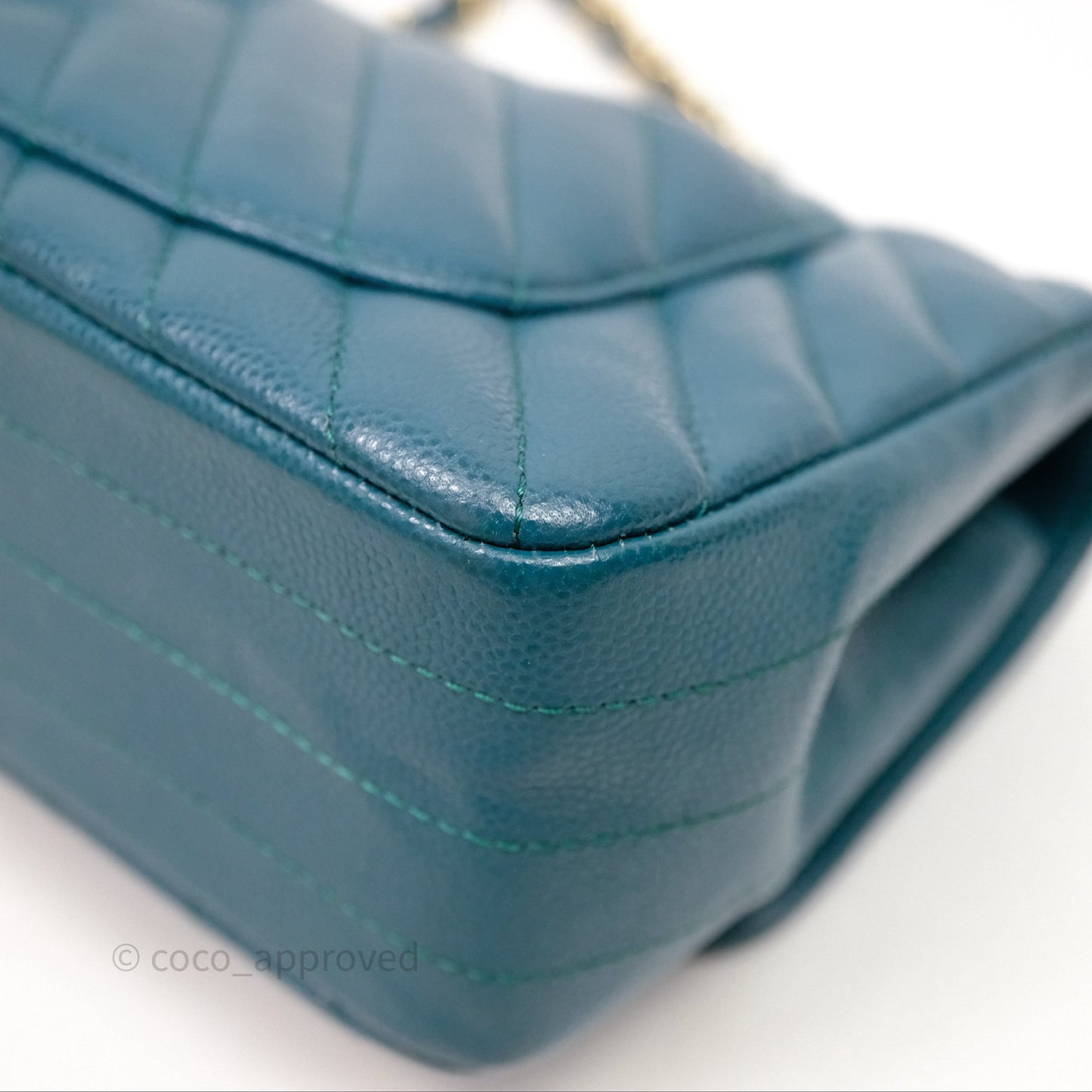 Chanel Mini Rectangular Chevron Caviar Flap Bag Green Gold Hardware